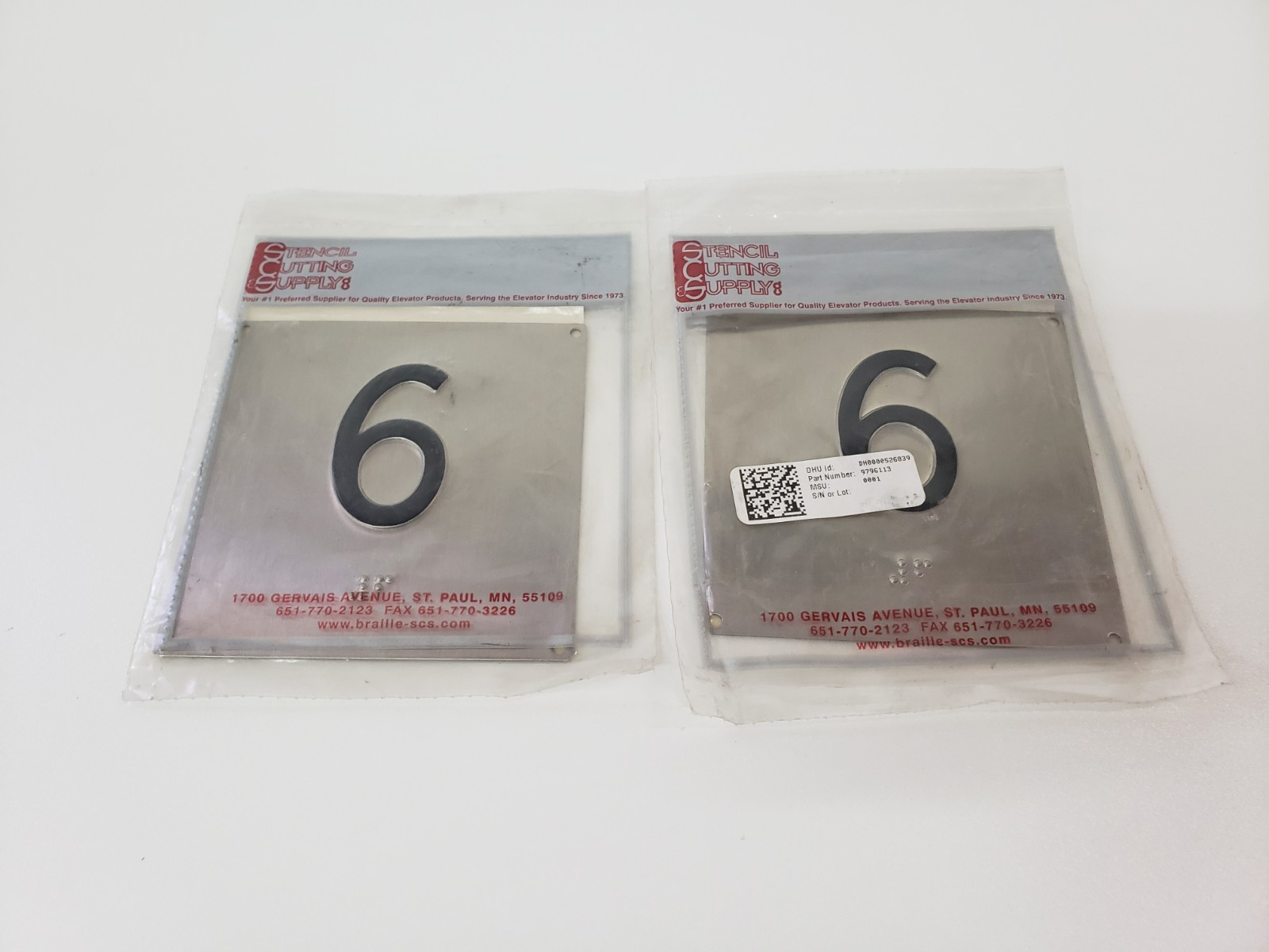 LOT of 2 – UNUSED – TKE ThyssenKrupp 9796113 Elevator Floor 6 Sign Metal SCS 4″