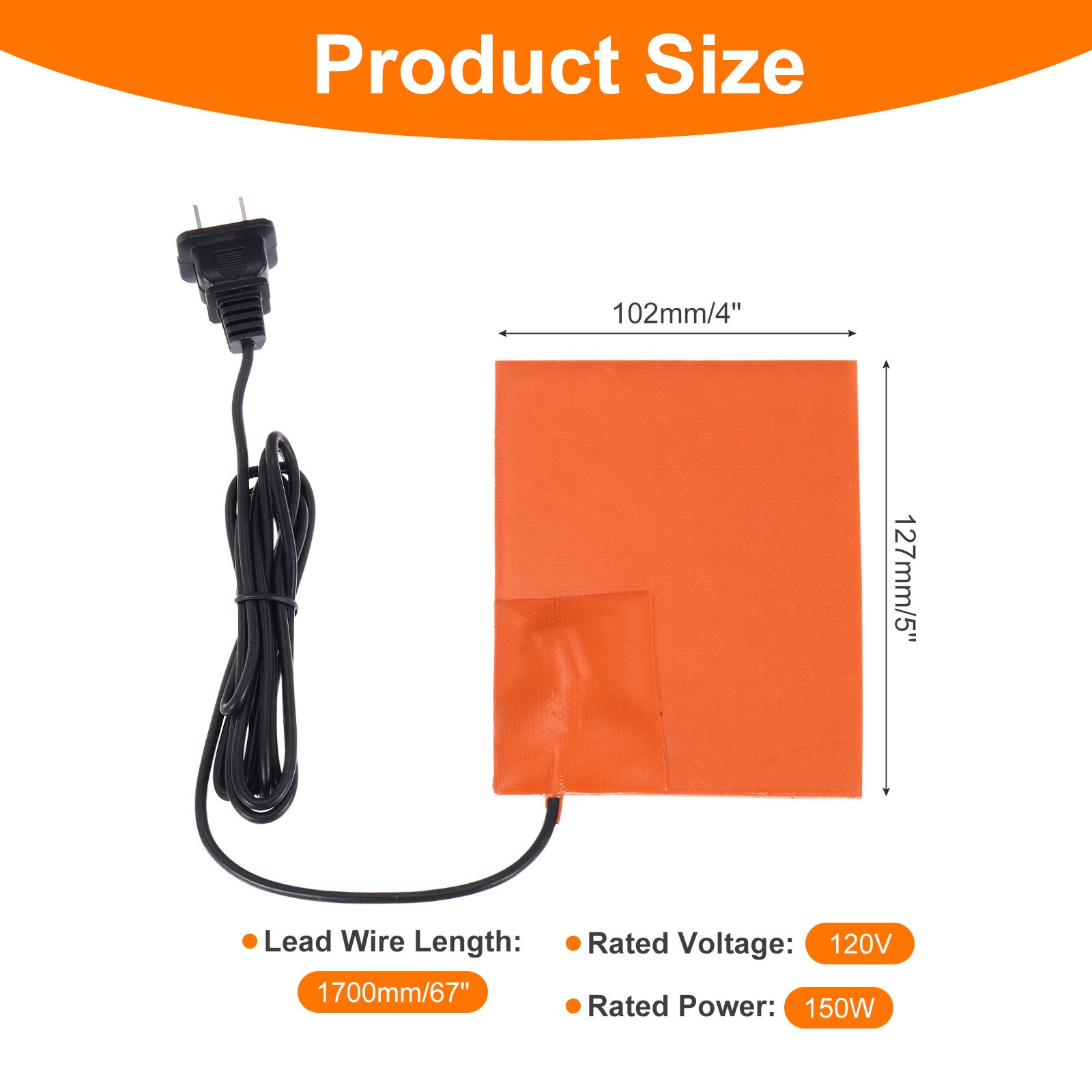 Heater Mat Silicone Heating Pad 120V 150W Heating Pad 127mm x 102mm
