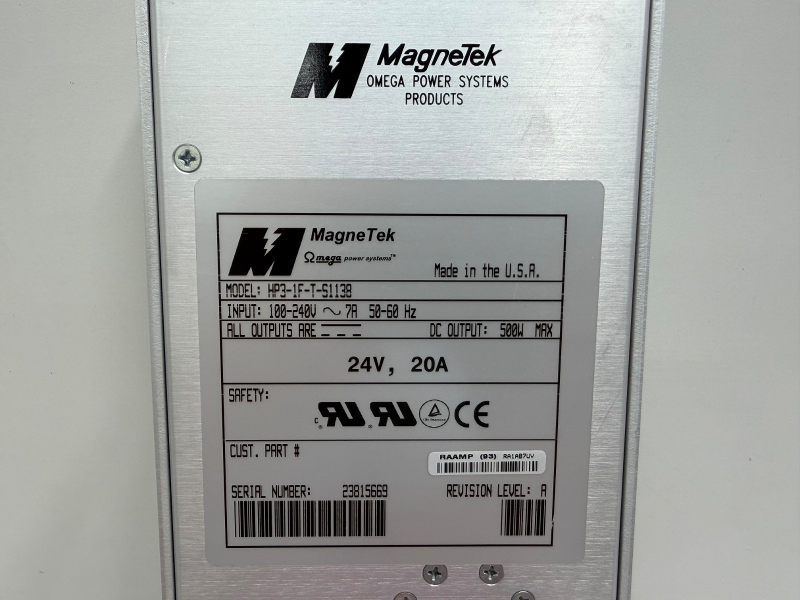 NEW OLD STOCK! MAGNETEK 100-240V 24VDC 20A POWER SUPPLY HP3-1F-T-S1138