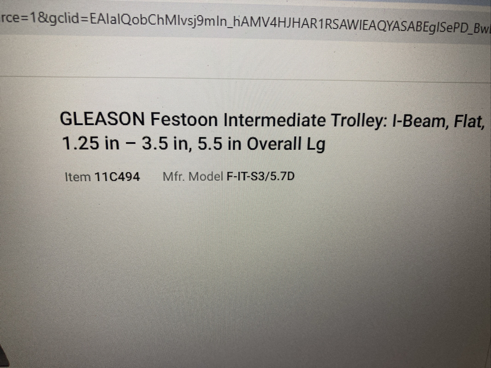 GLEASON Festoon Intermediate Trolley: I-Beam, Flat, 1.25 in – 3.5″, 5.5″ length