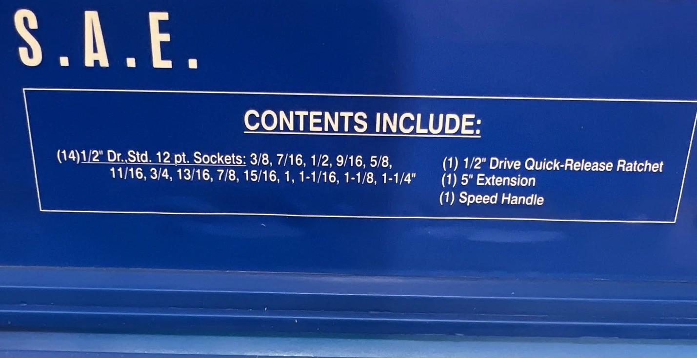 Westward 4PL90 1/2″ Drive Socket Wrench Set SAE mechanics 3/8 in to 1 1/4” Crank