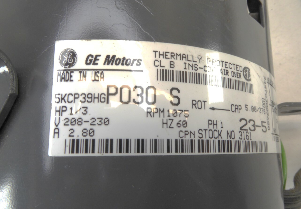 GE 5KCP39HGP030 1/3HP 208-230V 1075RPM CCW 2.8A Stock# 3161 NEW