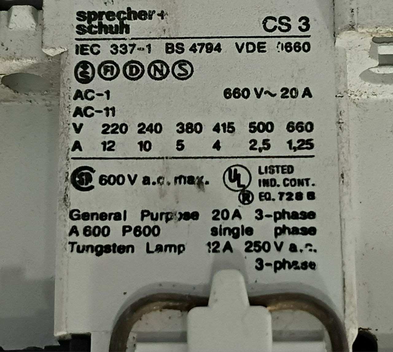 Sprecher+Schuh CS3 Contactor 95V 50Hz 110V 60Hz