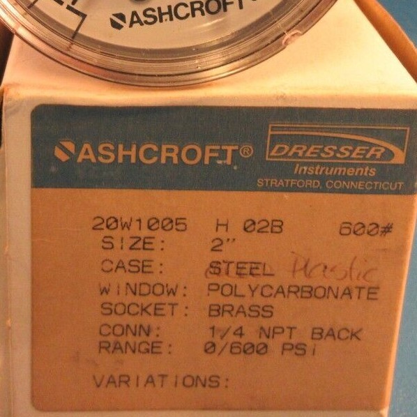 Ashcroft 20W1005H 02B 600, 2″ Pressure Gauge, 0-600 PSI, 1/4 NPT Back Mount