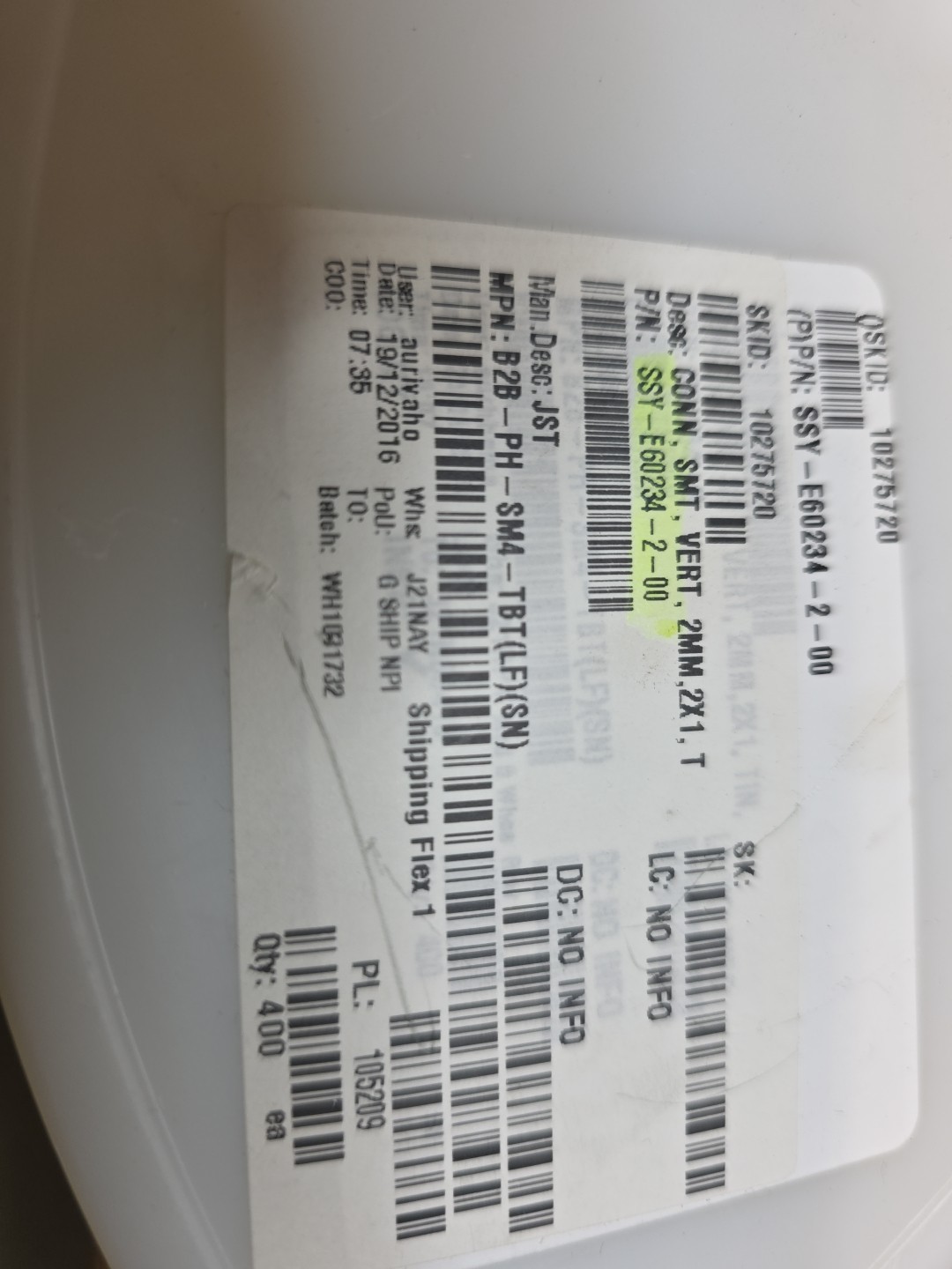 B2B-PH-SM4-TBT(LF)(SN) Qty of 400 per Lot CONN HEADER PH TOP 2POS 2MM SMD NOS