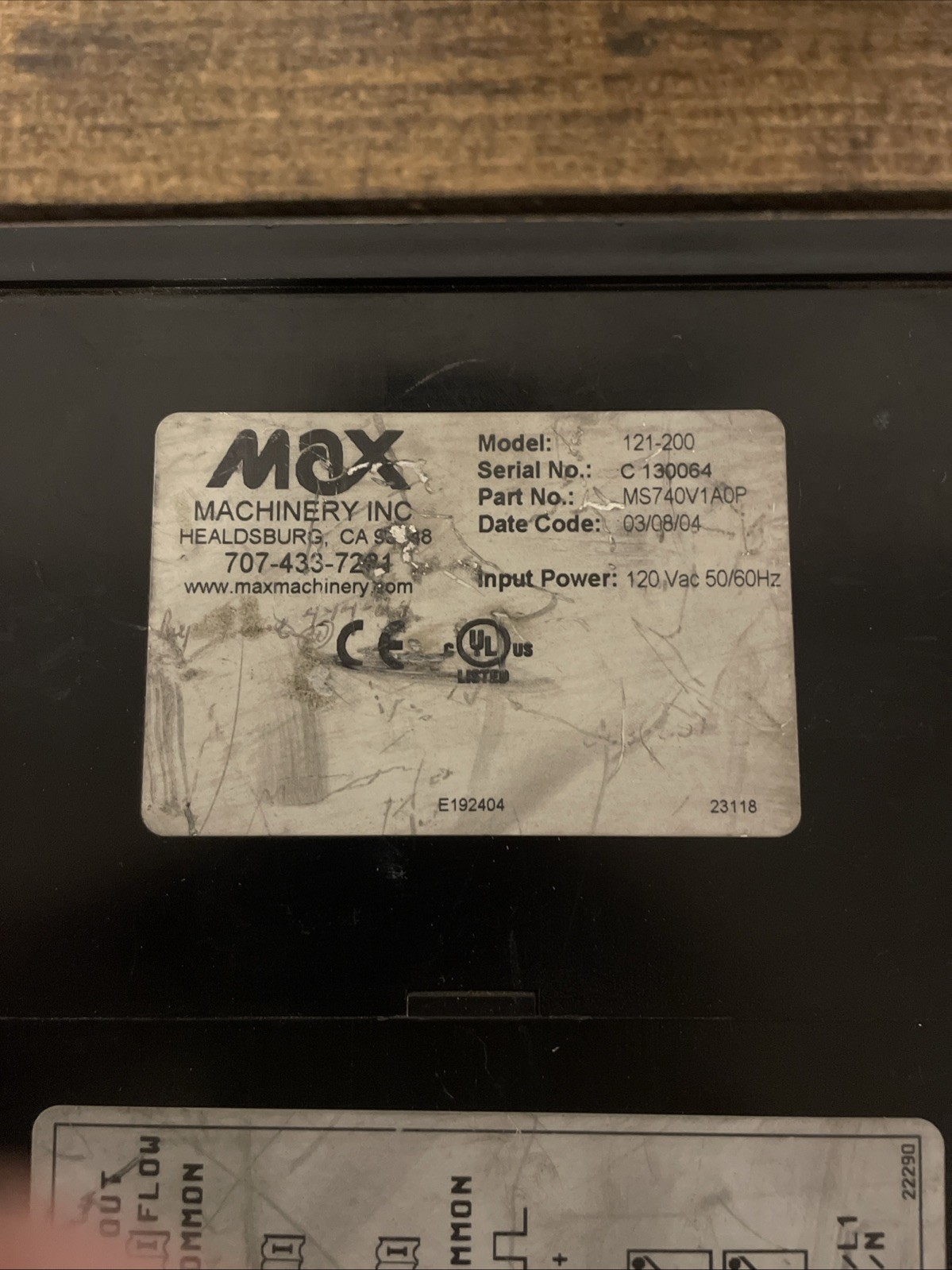 MAX MACHINERY INC 121-200 FLOW INDICATOR CONTROLLER 24VDC 130VAC .4A 50/60HZ