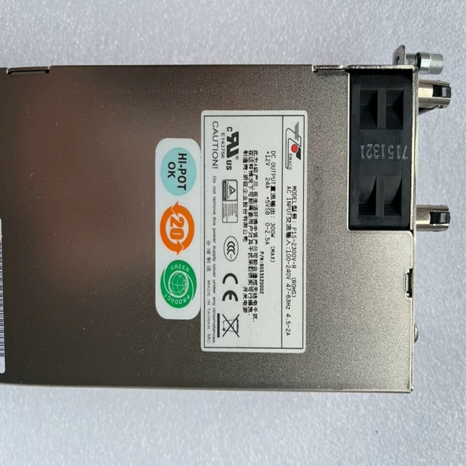 1PC Used EMACS P1S-2300V-R Server Power Supply Unit for Industrial Equipment