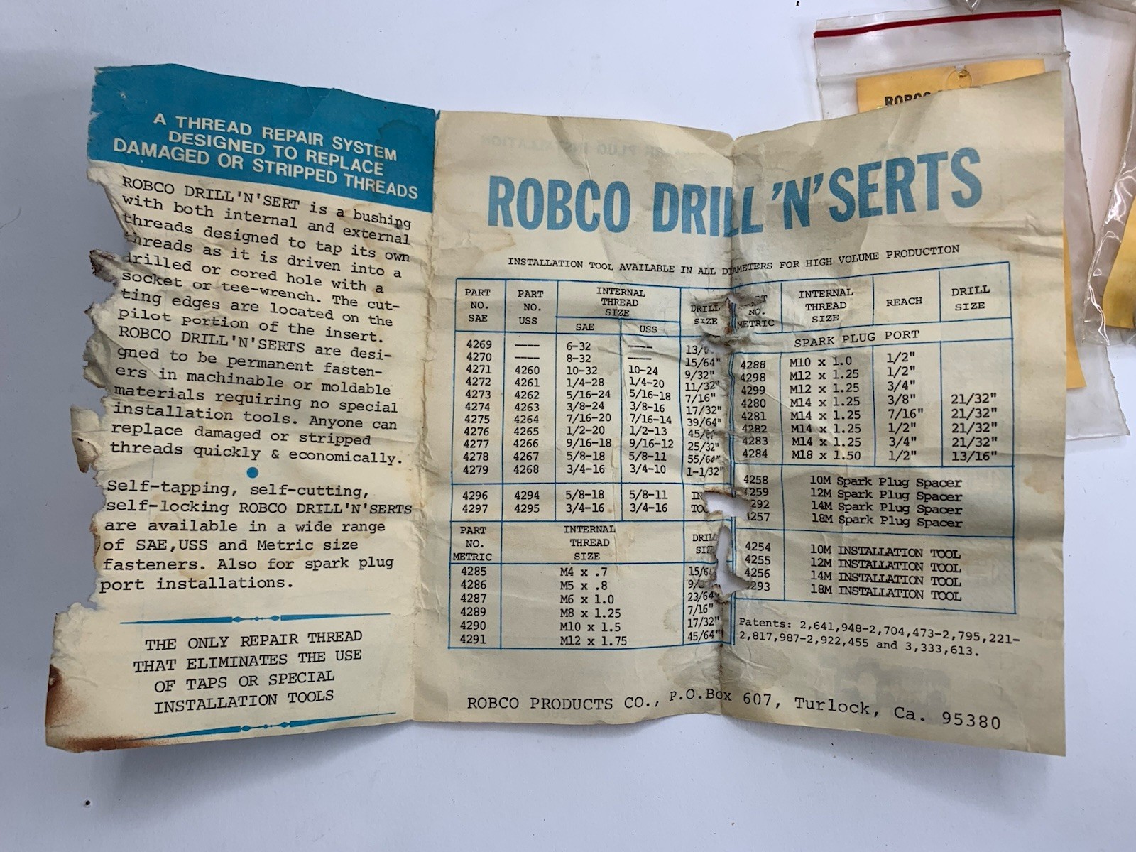 Large Lot of ROBCO Drill N Sert With Manual See Photos For Sizes NEW OLD STOCK