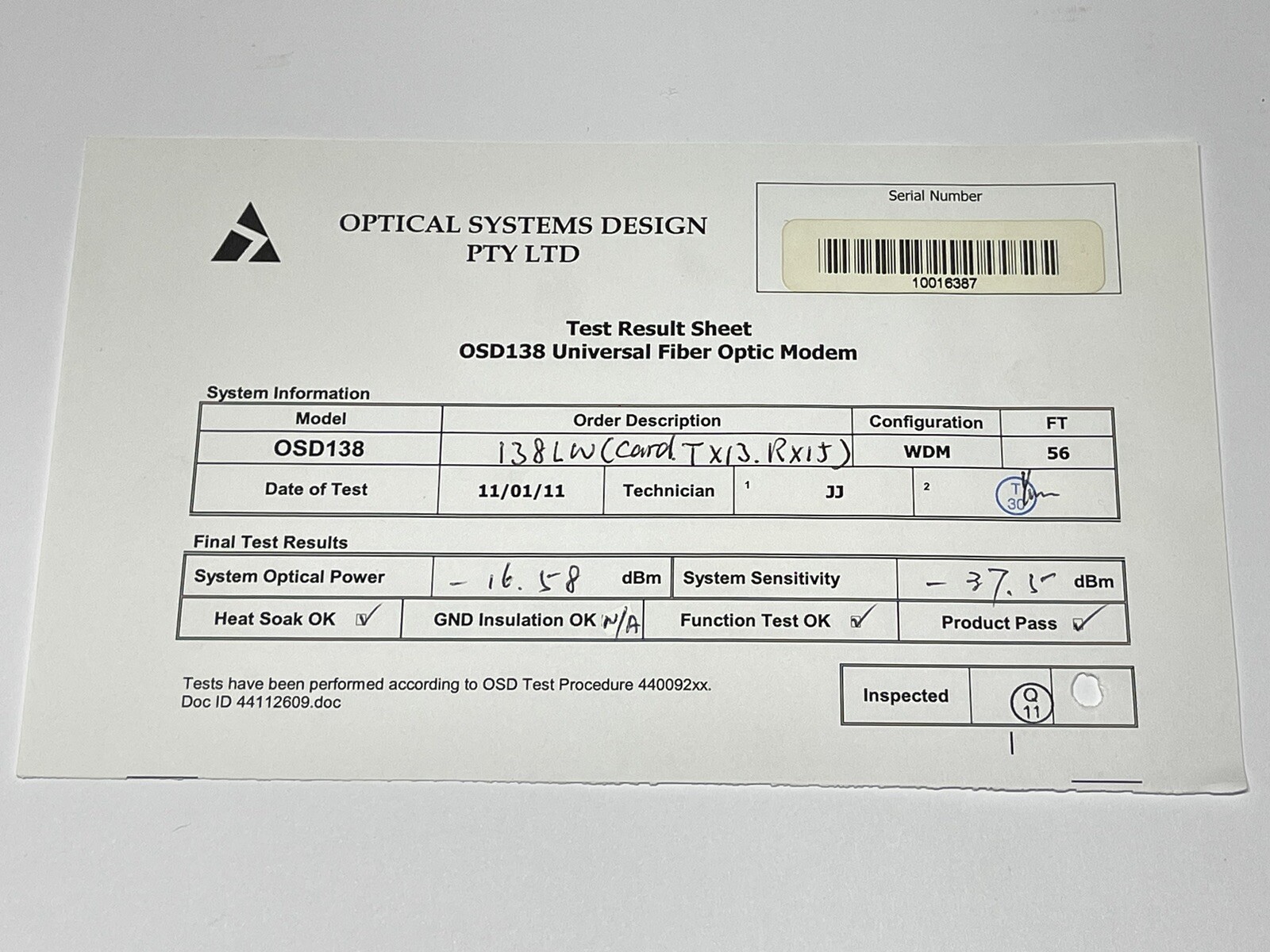 Optical Systems Design OSD Universal Data Transceiver OSD138 RS232 RS485 RS422 4
