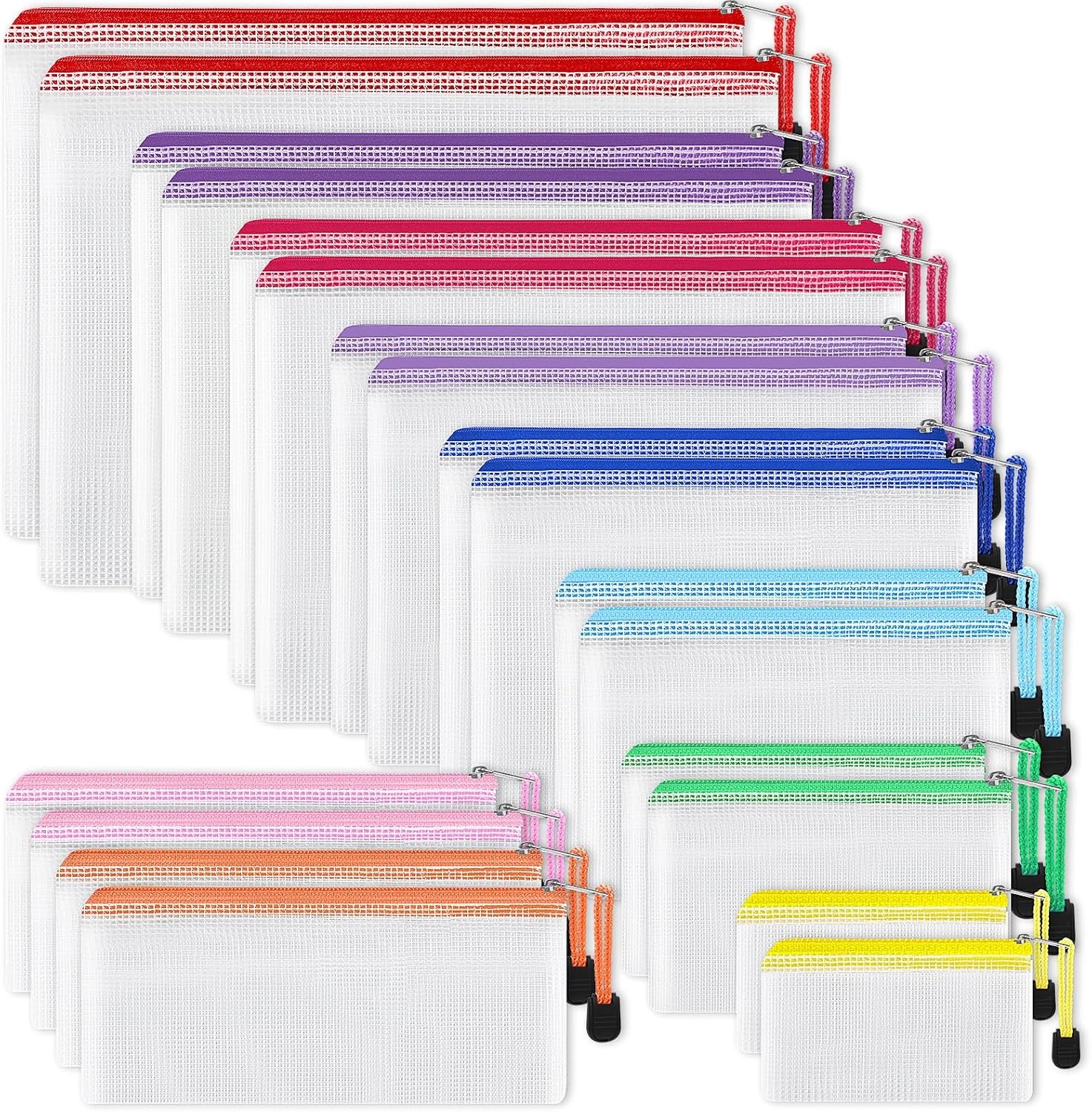 EOOUT 20pcs Mesh Zipper Pouch, Waterproof Bags, 8 Mutisize, 10 color