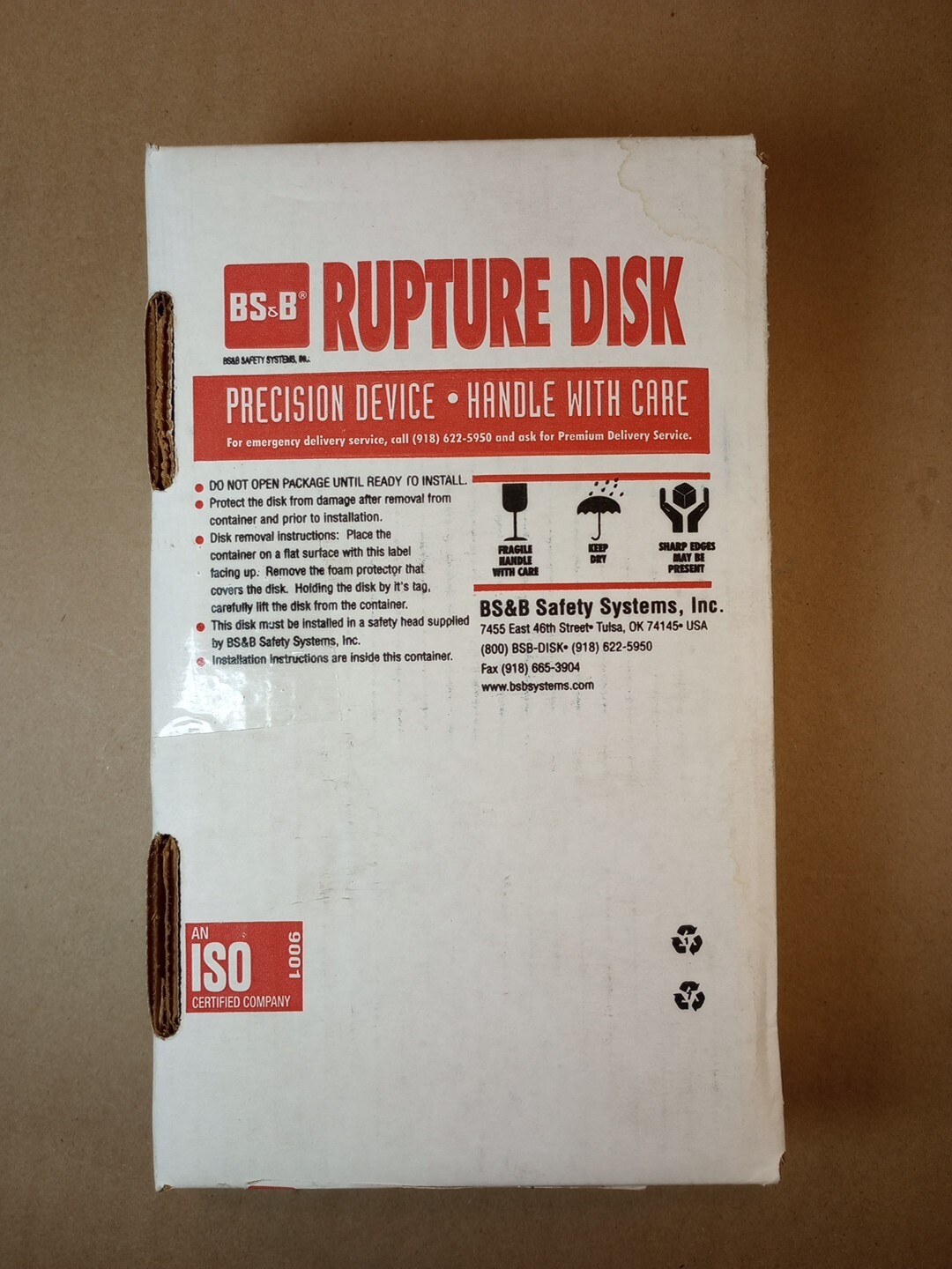 BS&B Rupture Disk 1.5-Inch JRS 316 MON – 59psig 72F New