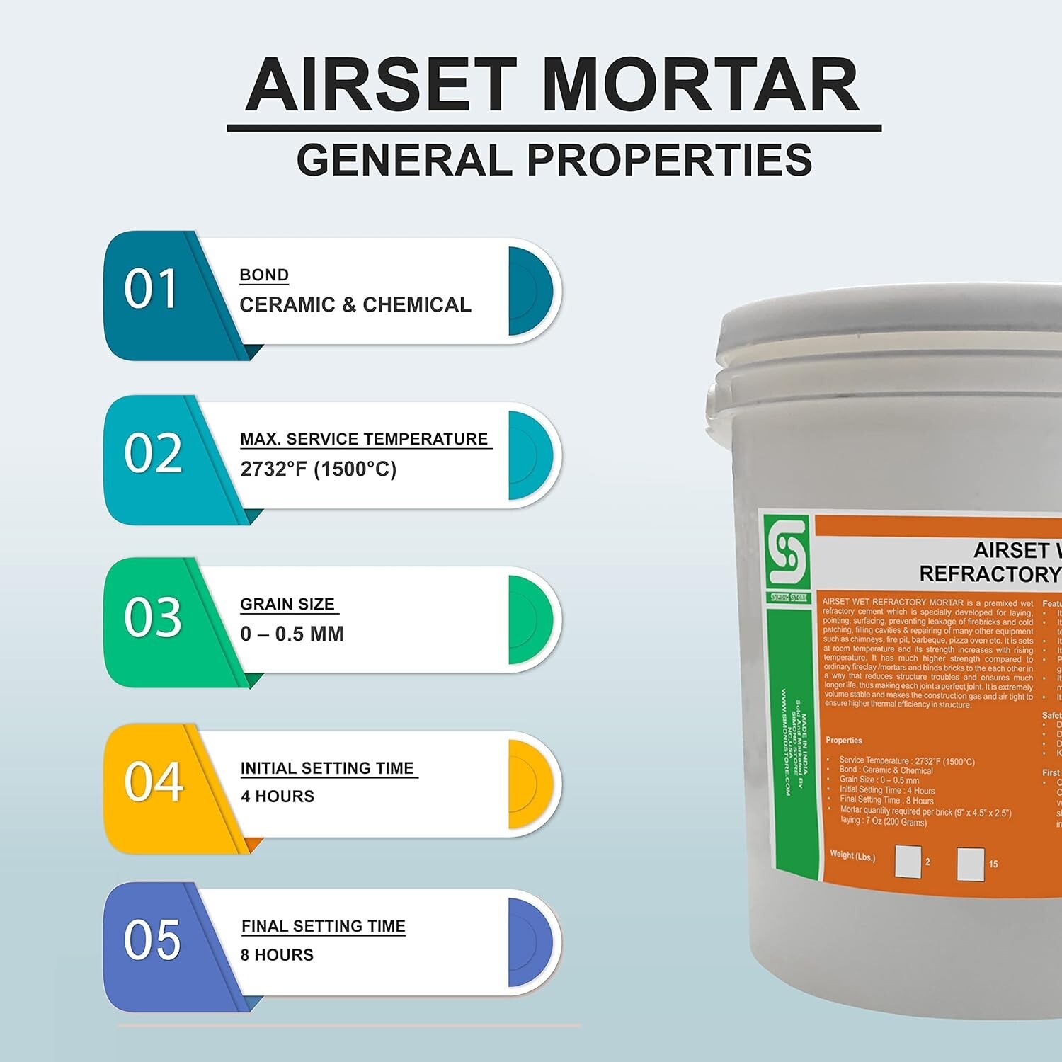 Refractory Mortar 15 lbs Wet Refractory Cement for Fire Bricks & Insulation