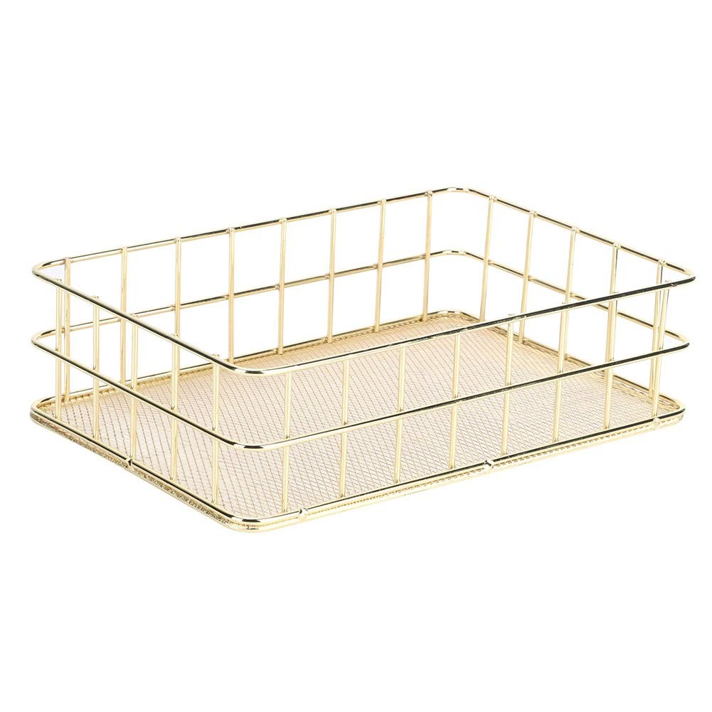 Tomotato Wire Mesh Storage Basket, Golden Metal Desk Large, Gold