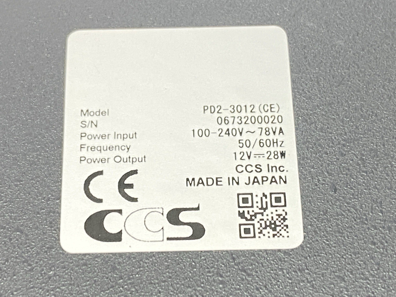 CCS PD2-3012 LED Light Source Power Supply 12V 28W