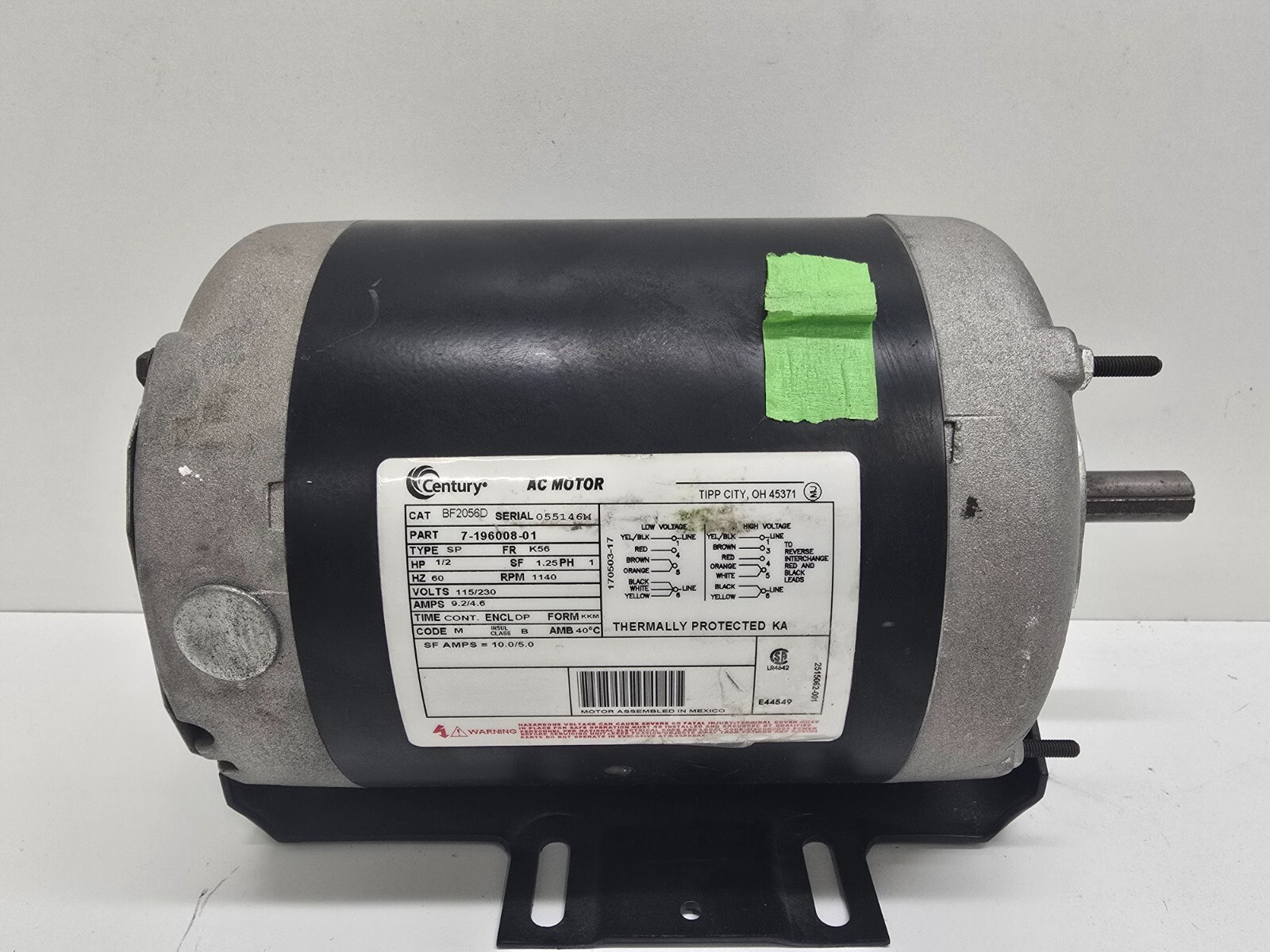GOOD USED! CENTURY 1/2HP 115/230V ELECTRIC MOTOR BF2056D