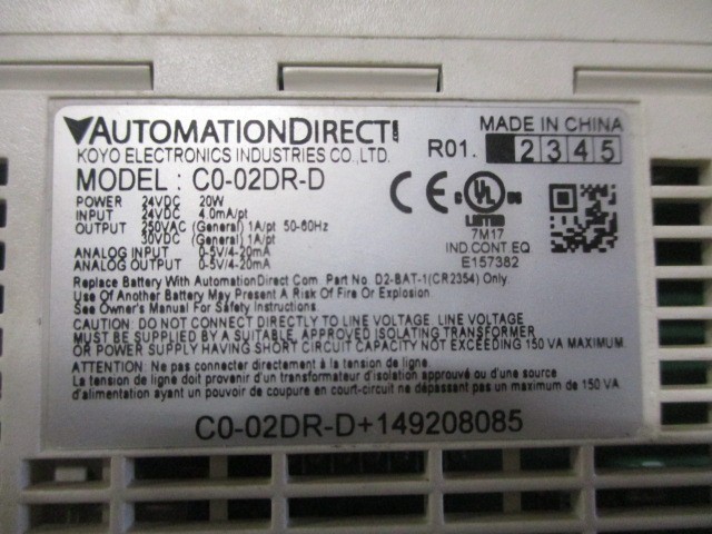 AutomationDirect C0-02DR-D CLICK Koyo Analog CPU Module 24VDC 4IN 4OUT *Tested*