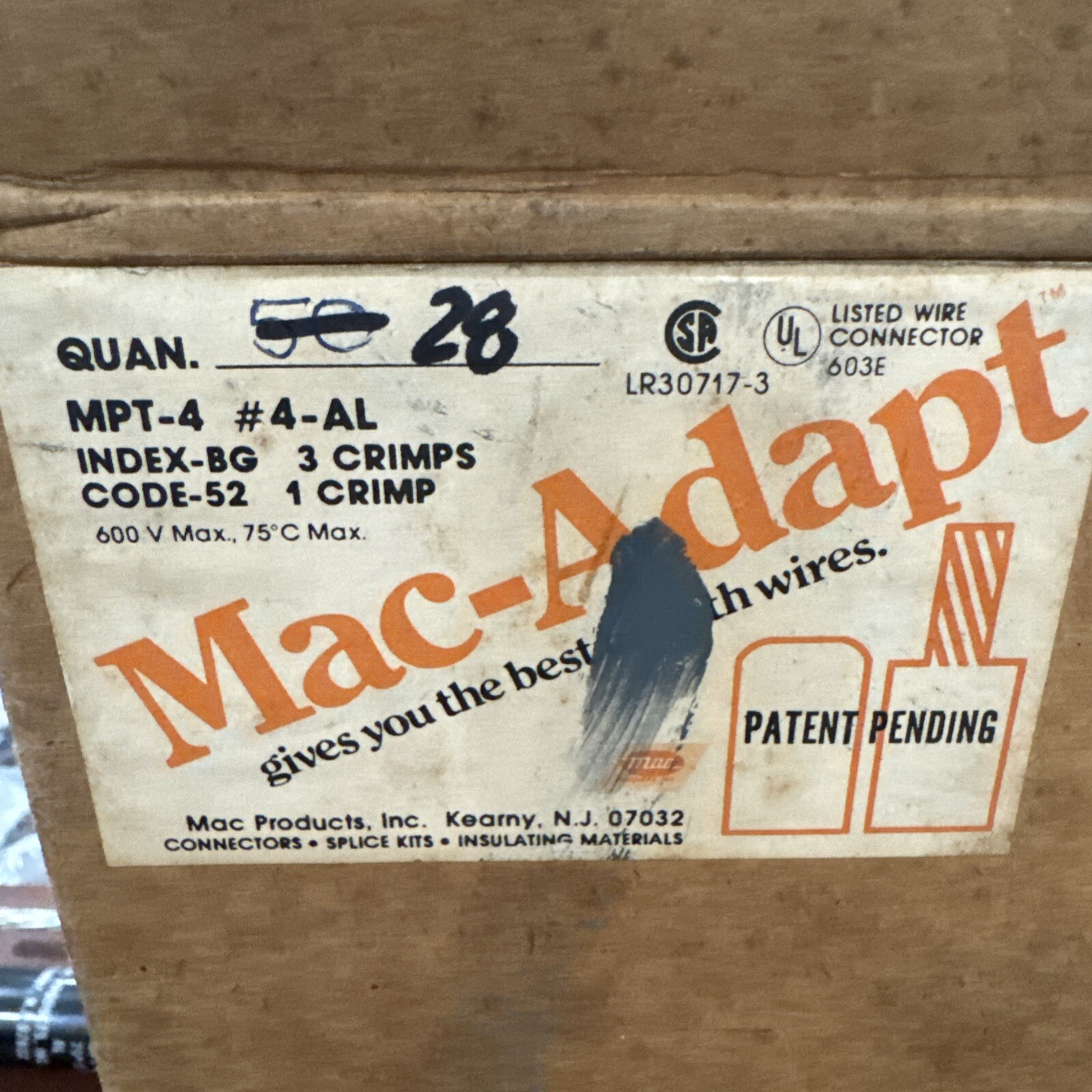 25x Mac Adapt MPT-4 #4-AL INDEX-BG 3 Crimp Code 52 Pigtail Compress Adapter JC-C