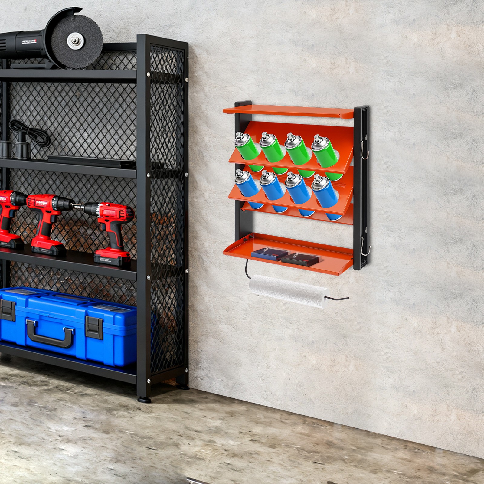Shelf Spray Can Holder Lube Can Wall Mount Storage Rack Paint Organizer Orange