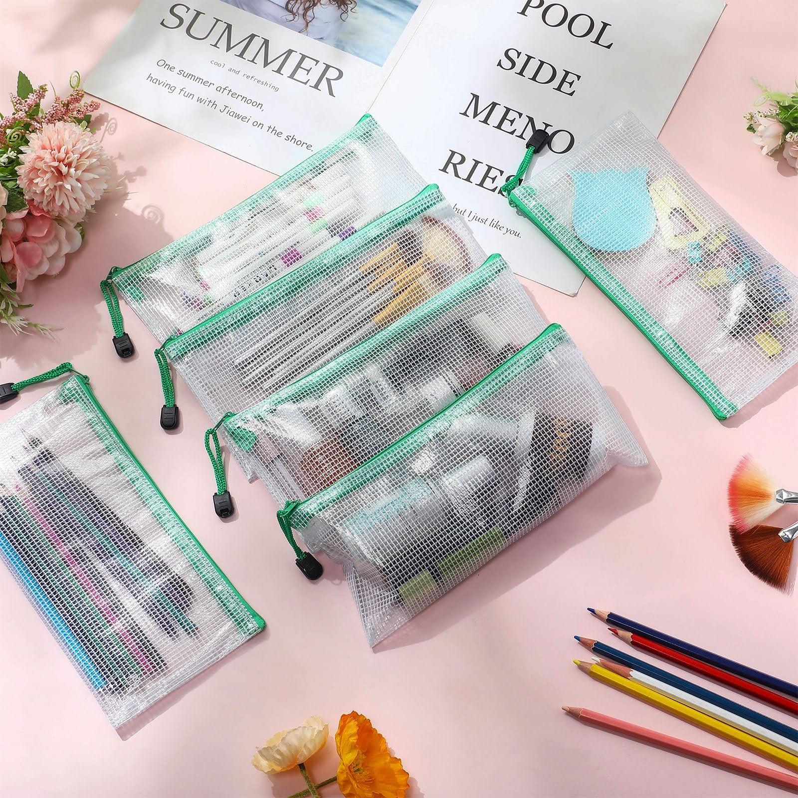 Handepo 100 Pack Mesh Zipper Pouch Pencil Pouches Bulk Clear Storage Bag Small W