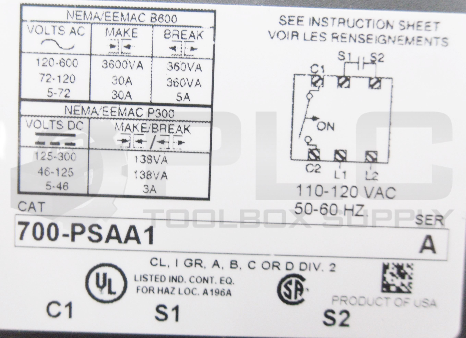 NEW ALLEN BRADLEY 700-PSAA1 /A TIMING RELAY 115-120V 60HZ 110V 50HZ 0.1-2S DELAY