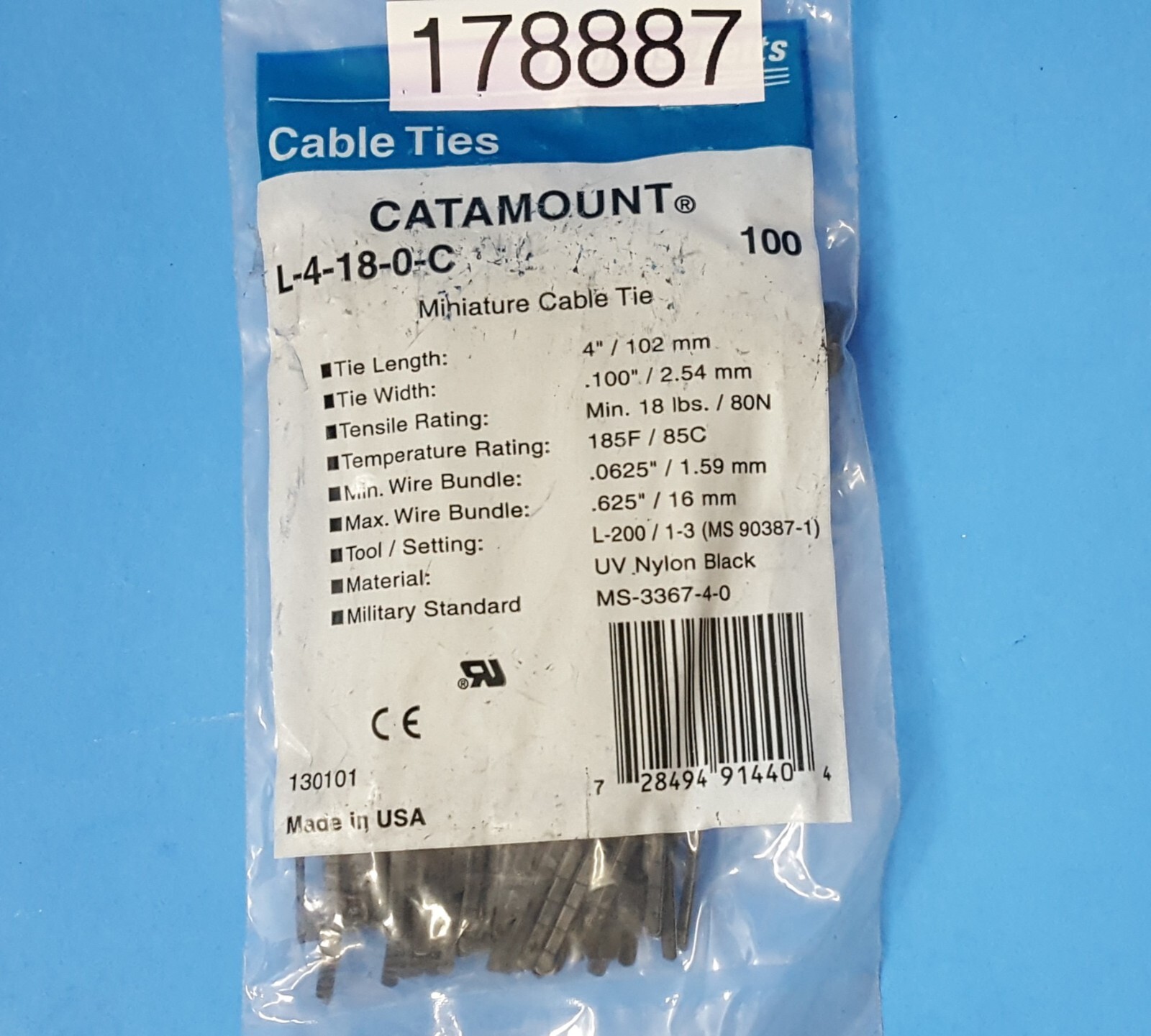 100 pcs- Cable Tie 18lb 4″ UV Black All-Nylon, L-4-18-0-C