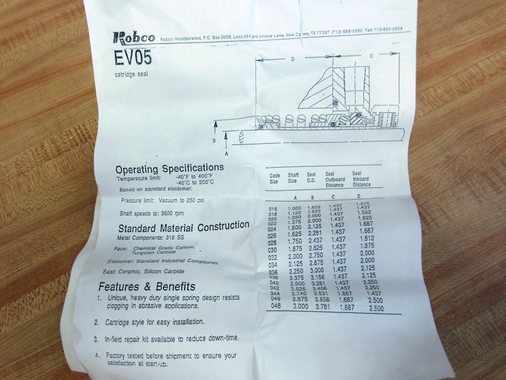 Robco EVO5028R-P2SSN2 Mechanical Pump Seal EVO5028RP2SSN2