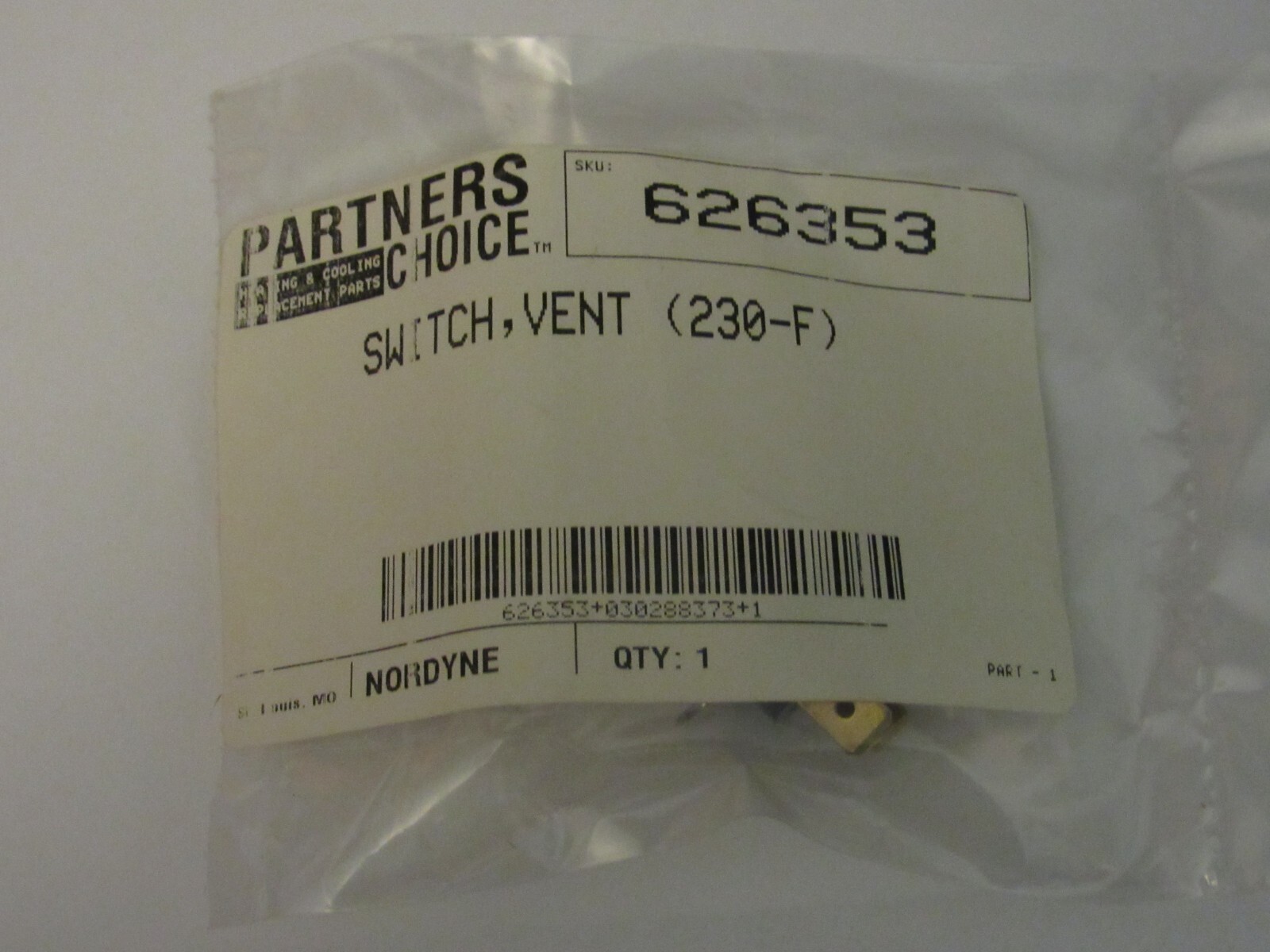 Nordyne Partners Choice Vent Switch #626353 (230-F)