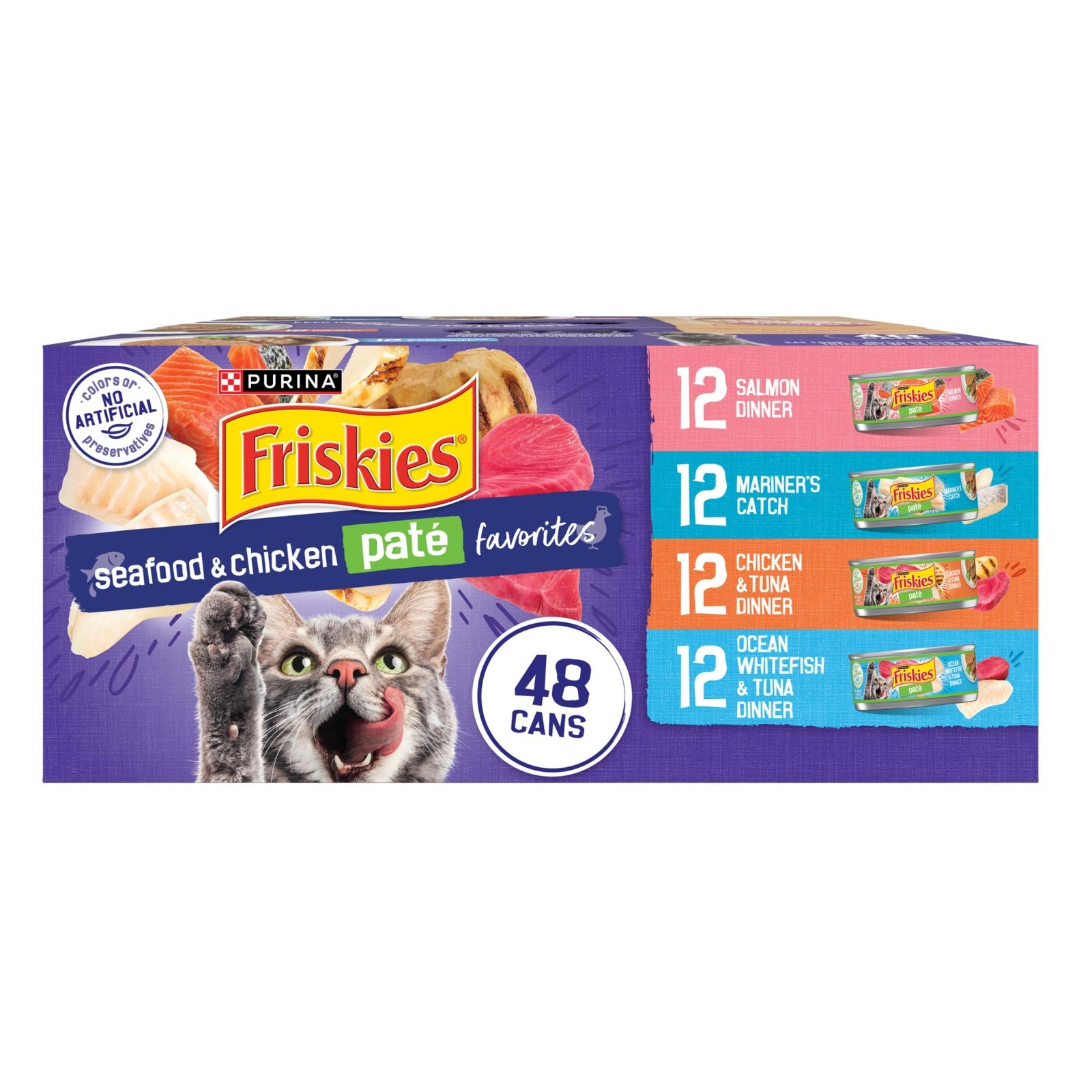 Purina Friskies Pate Seafood&Chicken Variety Pack, Wet Cat Food, 5.5 oz, 96 Pack
