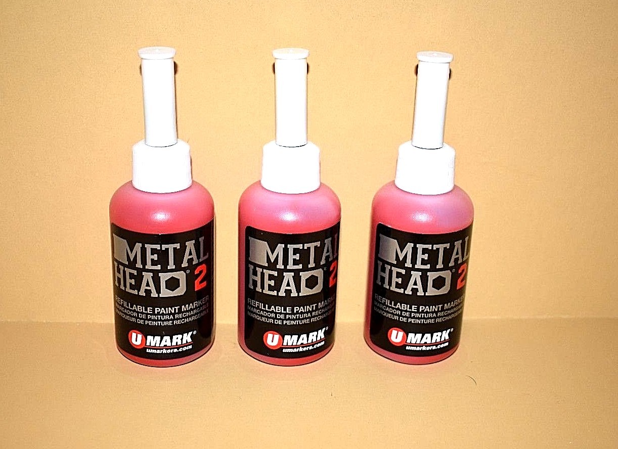 3 Metal Head2 Paint Markers 2 Oz Red Auto Salvage Industrial Junk Yard Crafts