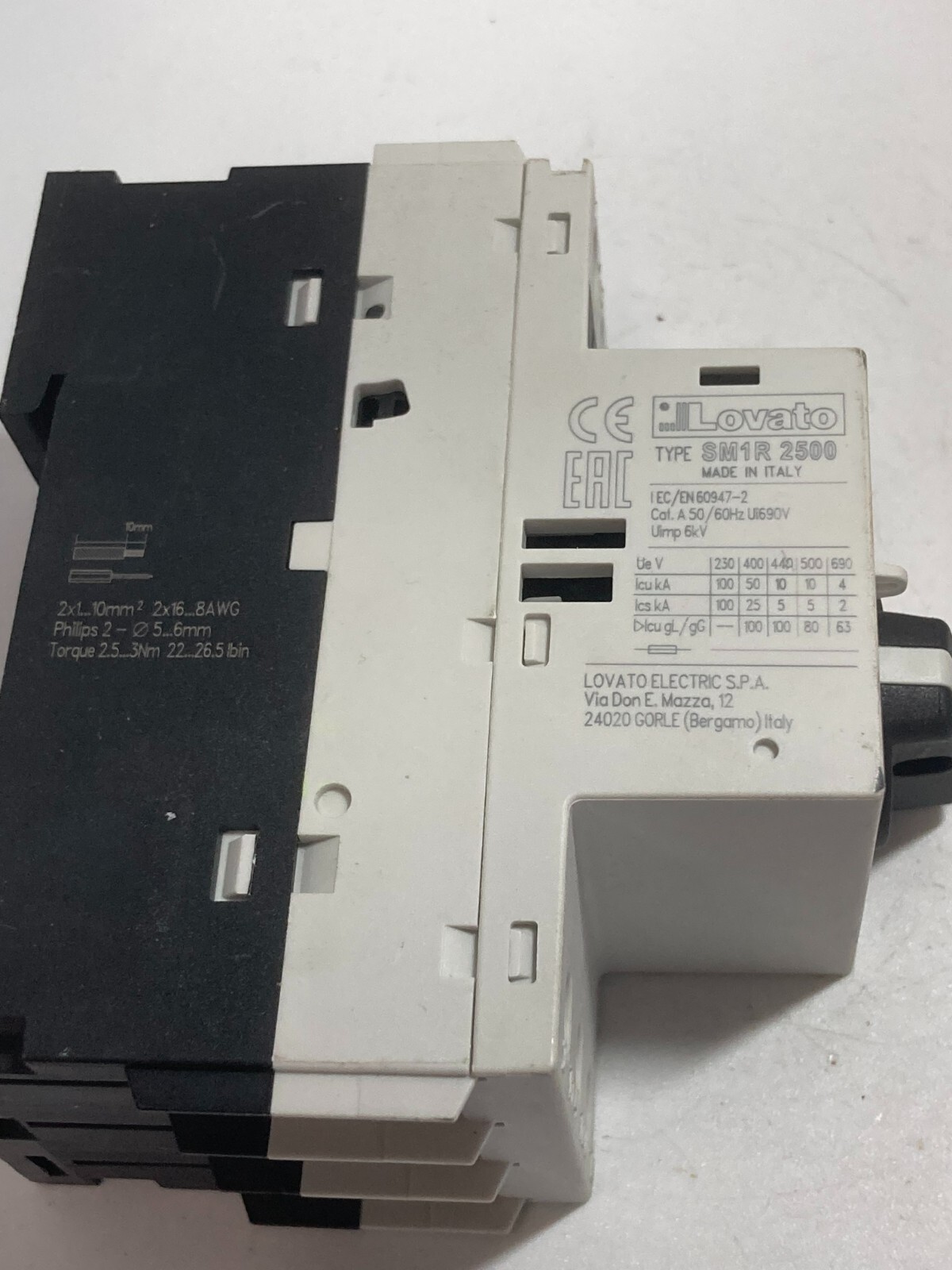 LOVATO SM1R2500 CIRCUIT BREAKER MOTOR PROTECTION 20-25A 230/690VAC NNB
