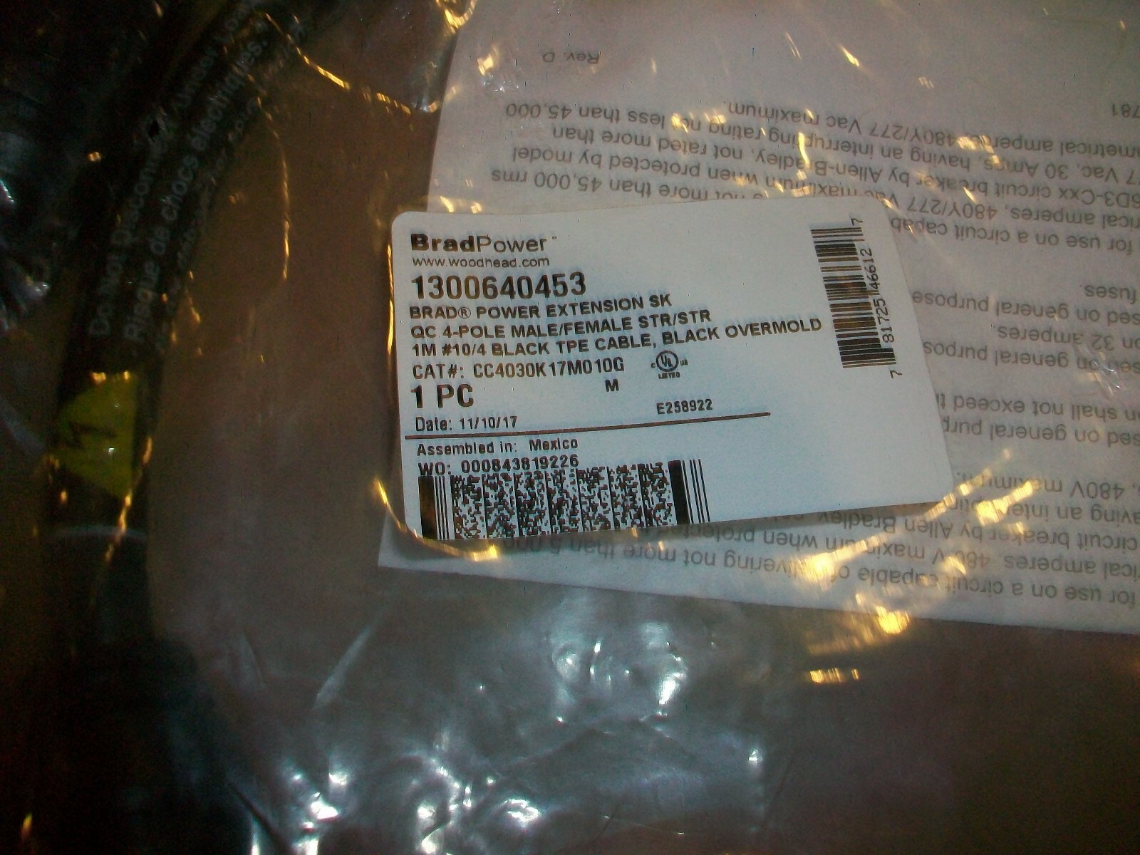 Brad Power Extension Cable 1300640453 CC4030K 17M0100 NEW IN BAG