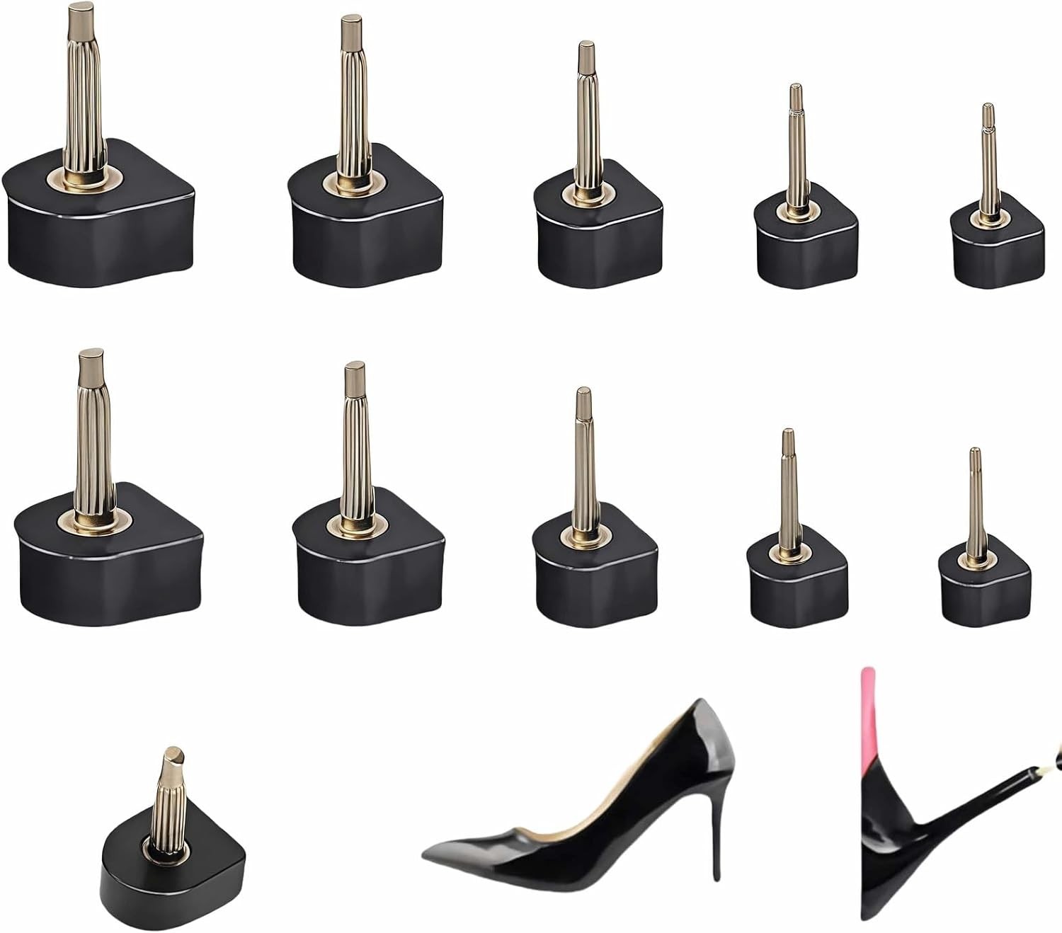 10 Pairs High Heel Tips Replacement – U/Cap Style, 2.4mm & 3mm Metal Core, 5 Siz