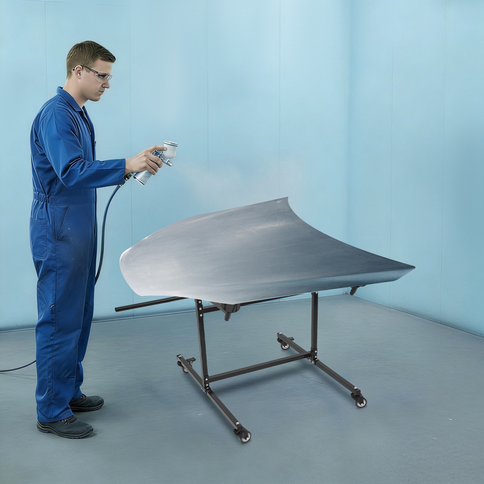 F02 Rotating Wheel Paint Stand Rack 300lbs Capacity Tilted With 4 Swivel Casters