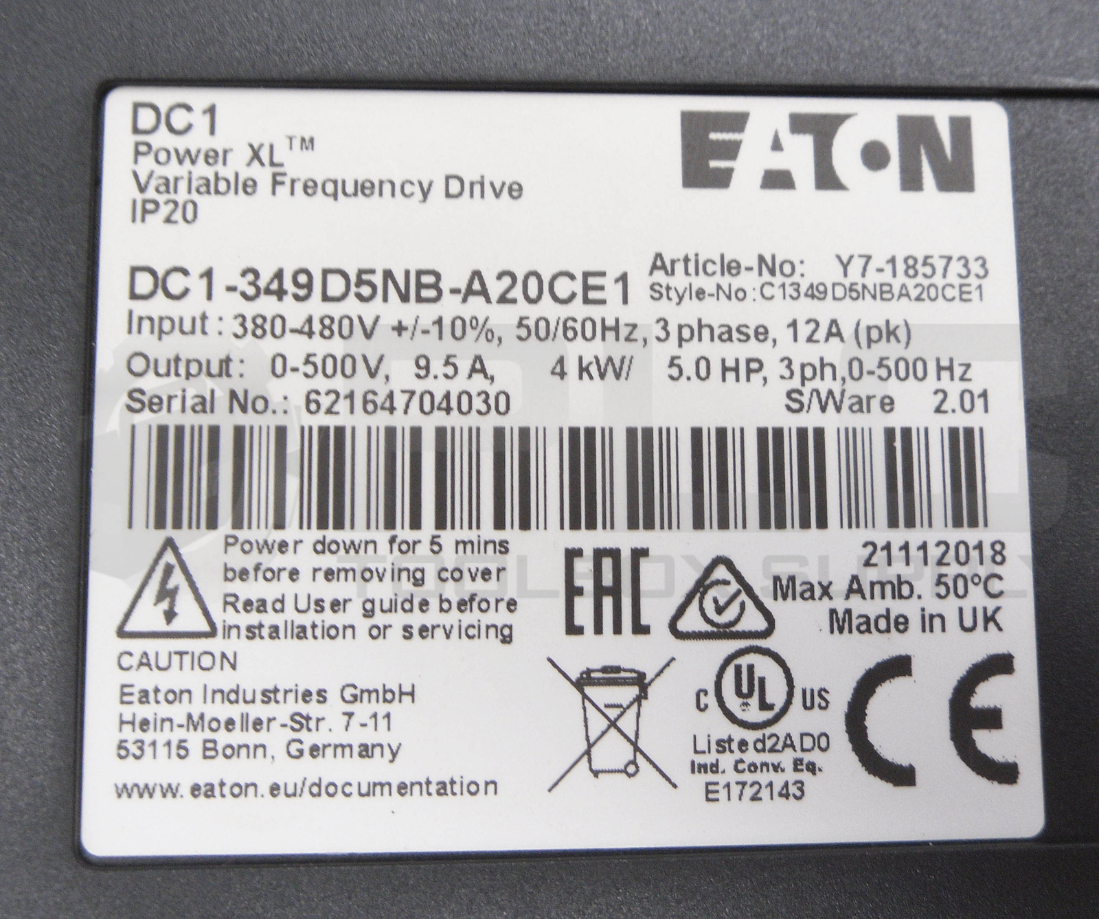 NEW EATON DC1-349D5NB-A20CE1 VARIABLE FREQUENCY DRIVE C1349D5NBA20CE1 *READ*