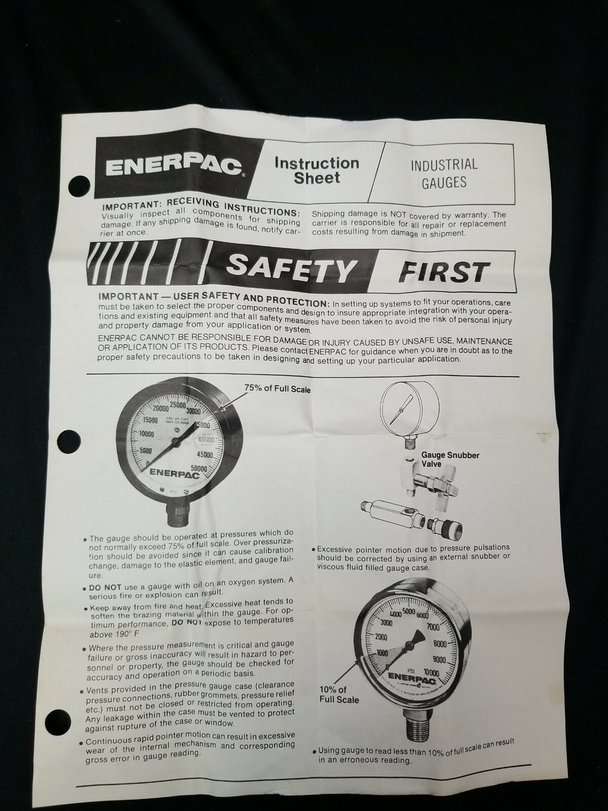Vintage ENERPAC Industrial Liquid Gauge Model G-2515L 2000 psi 2 1/2″