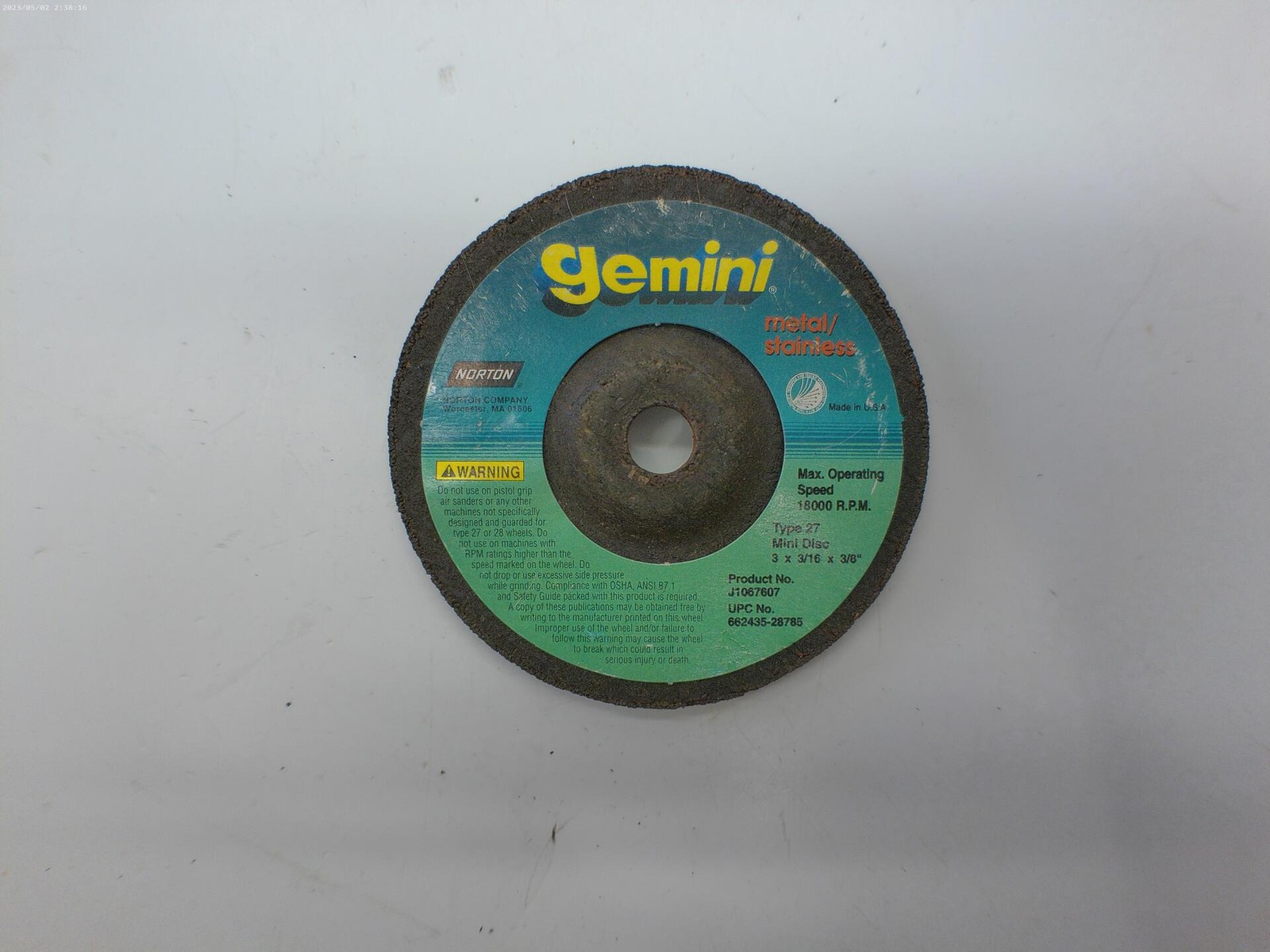 NORTON GEMINI 662435-28785 3X3/16X3/8″ DISC (AS PICTURED) NSNP