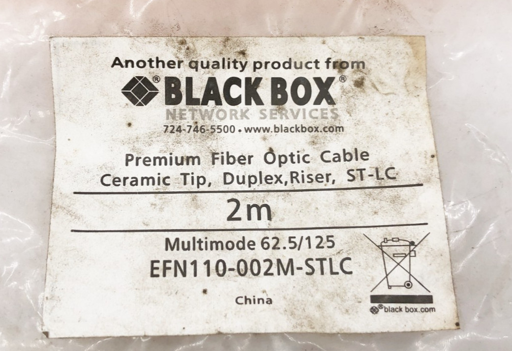 New Black Box EFN110-002M-STLC Fiber Optic Patch Cable Multimode 62.5/125