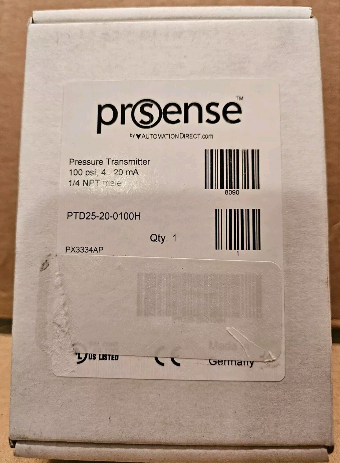 NEW-In Box, PROSENSE PTD25-20-0100H Pressure Transmitter 100 PSI 1/4″ NPT Male