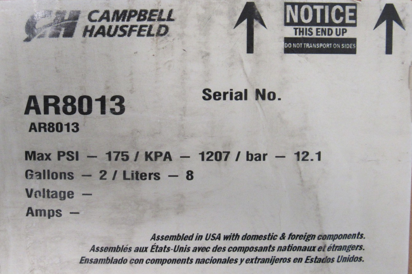 NEW CAMPBELL HAUSFELD AR8013 AIR TANK 2 GAL