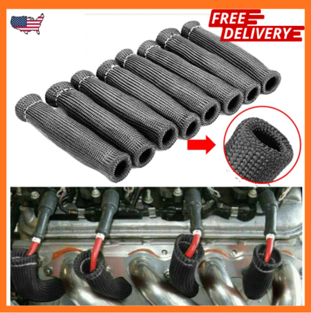 8pcs 2500° 6″ Spark Plug Wire Protector Boots Sleeve Heat Shield Cover fits MOST