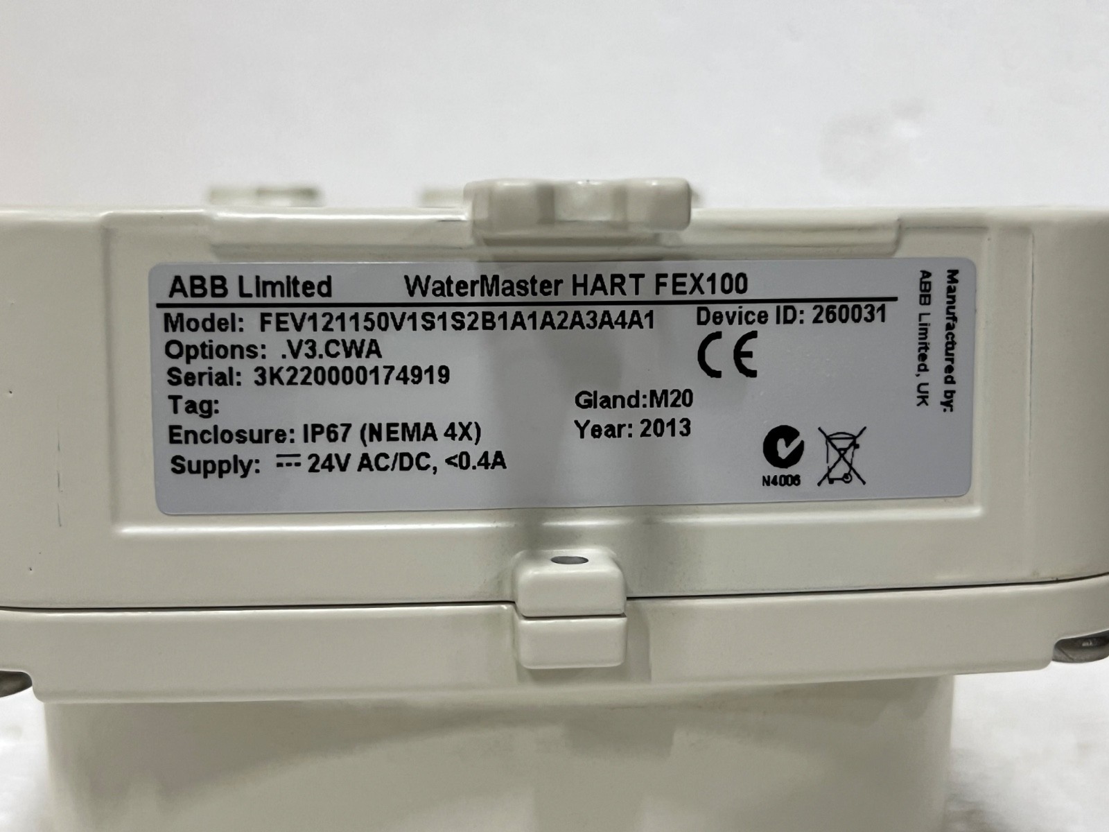 ABB WaterMaster HART FEX100 Flow Transmitter FEV121150V1S1S2B1A1A2A3A4A1