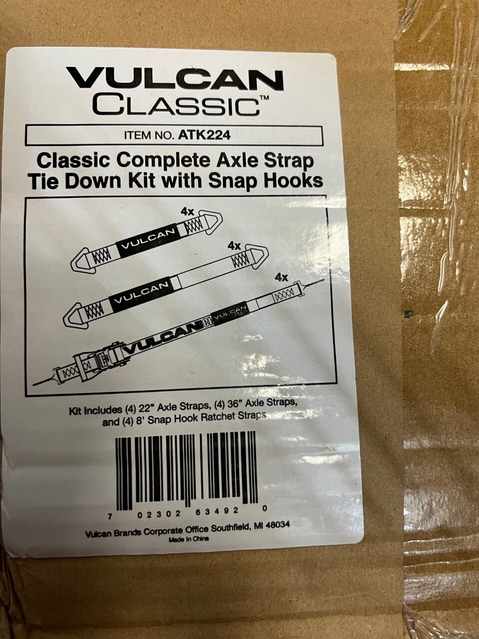 VULCAN Complete Axle Strap Tie Down Kit with Snap Hook Ratchet Straps – Classic