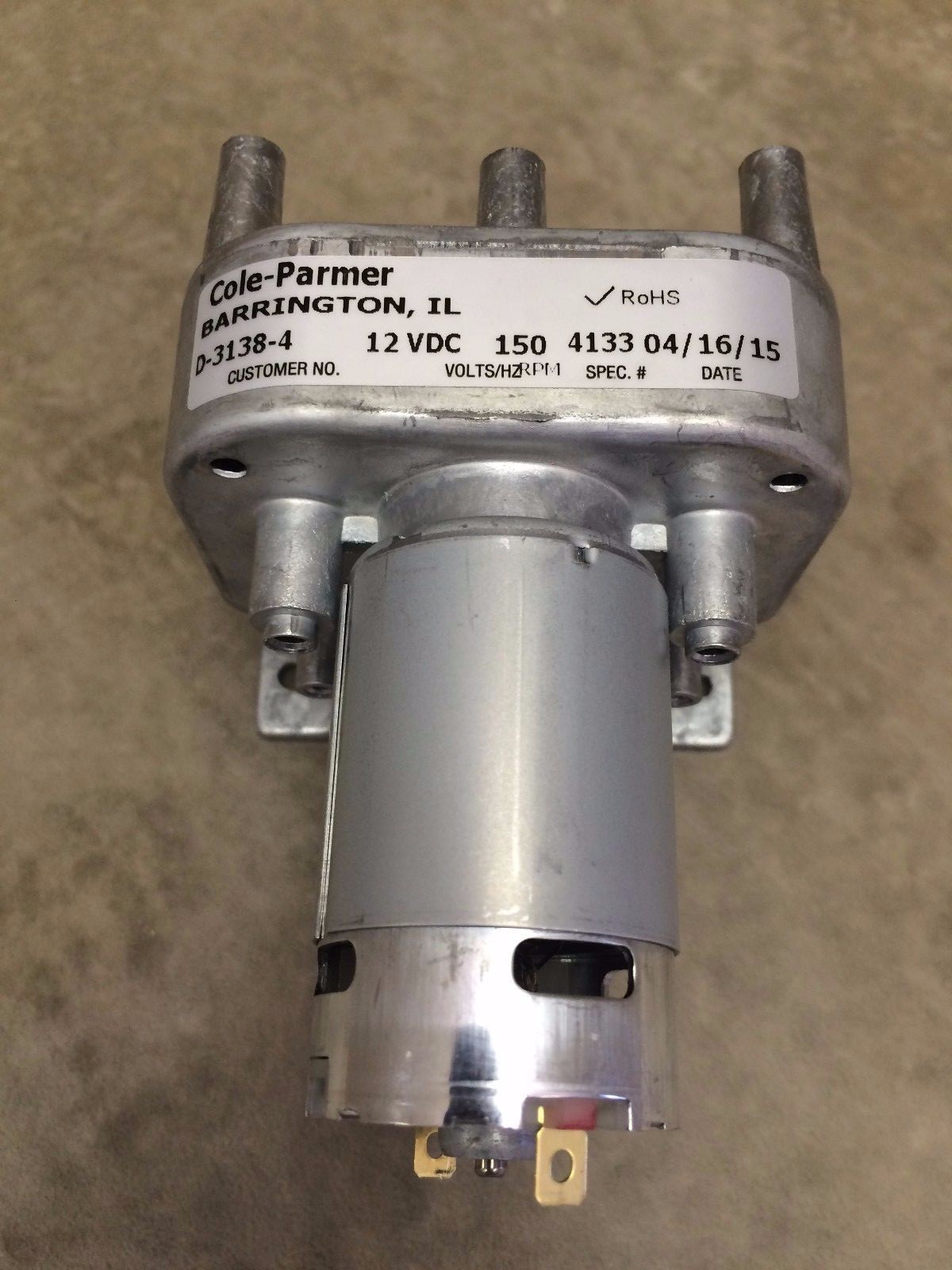 Cole Parmer, Fisher Scientific motor D-3138-4 – 12V – 150 RPM ( no pump)