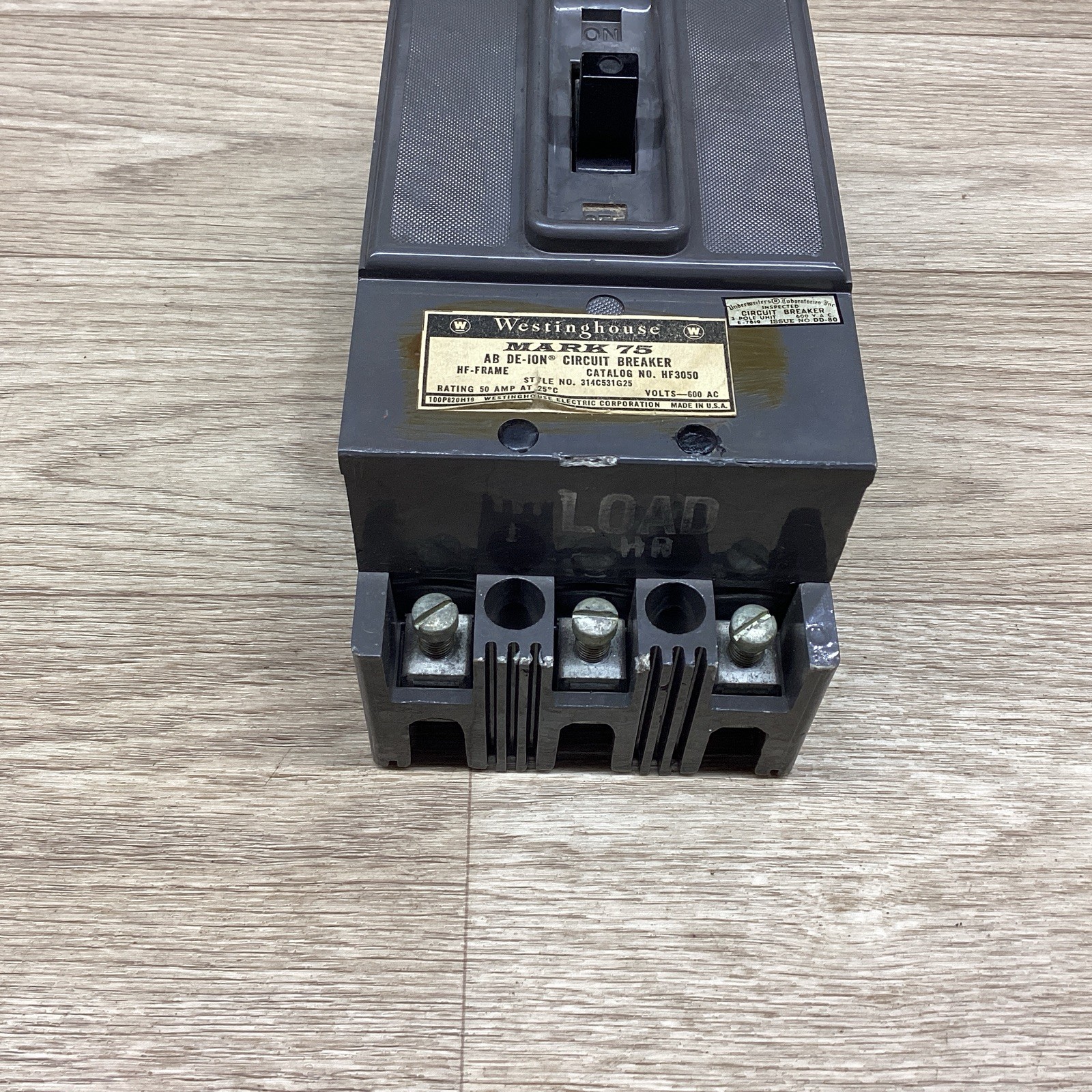 WESTINGHOUSE MARK 75 HF3050 50 AMP 3 POLE 600AC CIRCUIT BREAKER #803D100PR6*CO