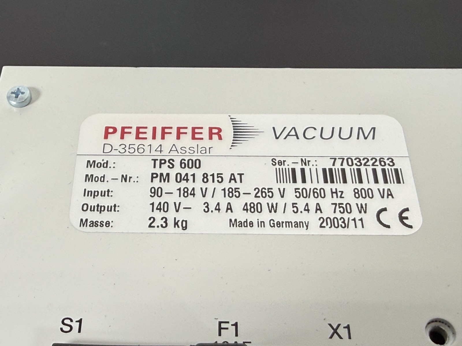 Pfeiffer Vacuum TPS 600 Turbo Pump Power Supply Controller PM041815AT