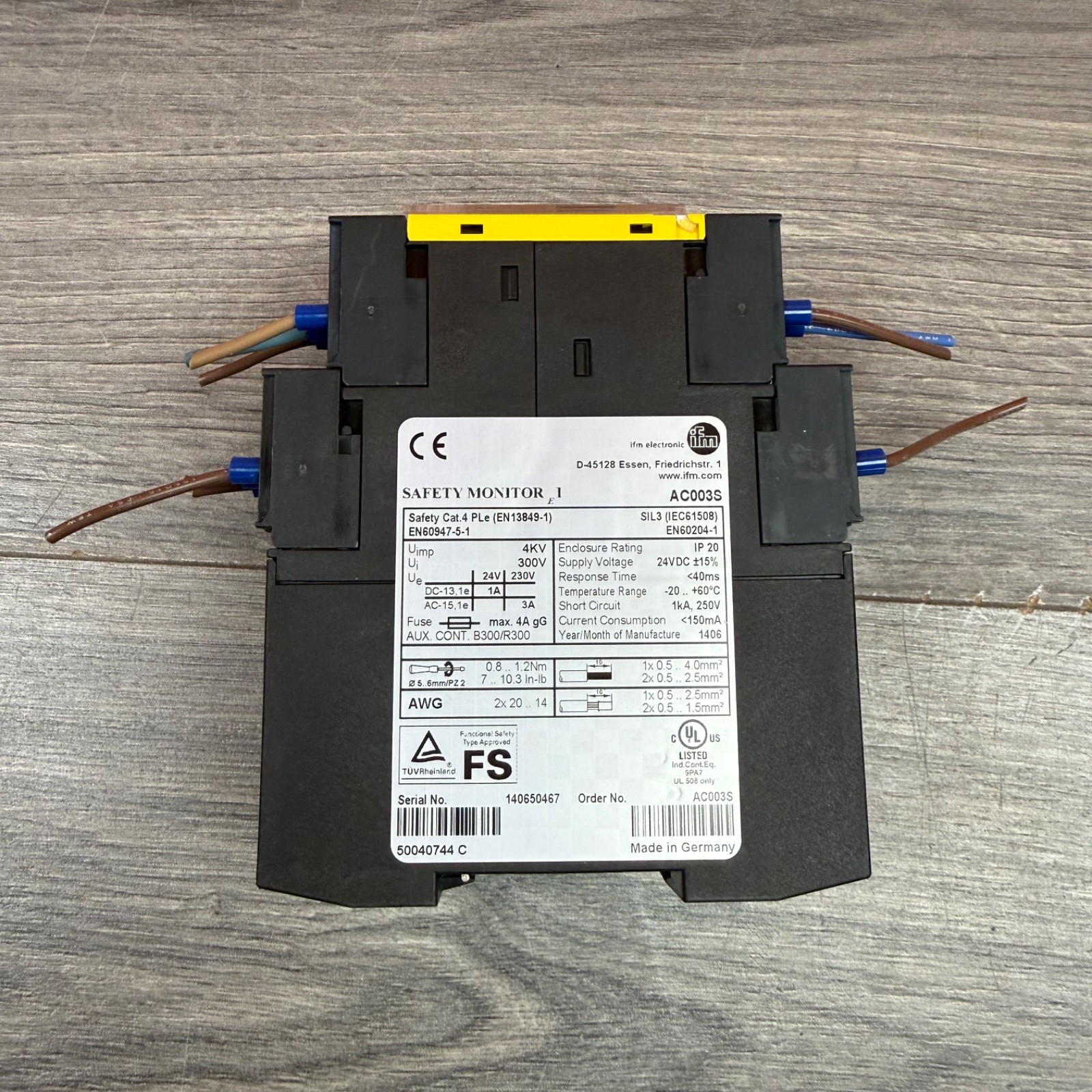 IFM Electronic AC003S AS-Interface Safety Monitor 1Ch EN60947 EN60204