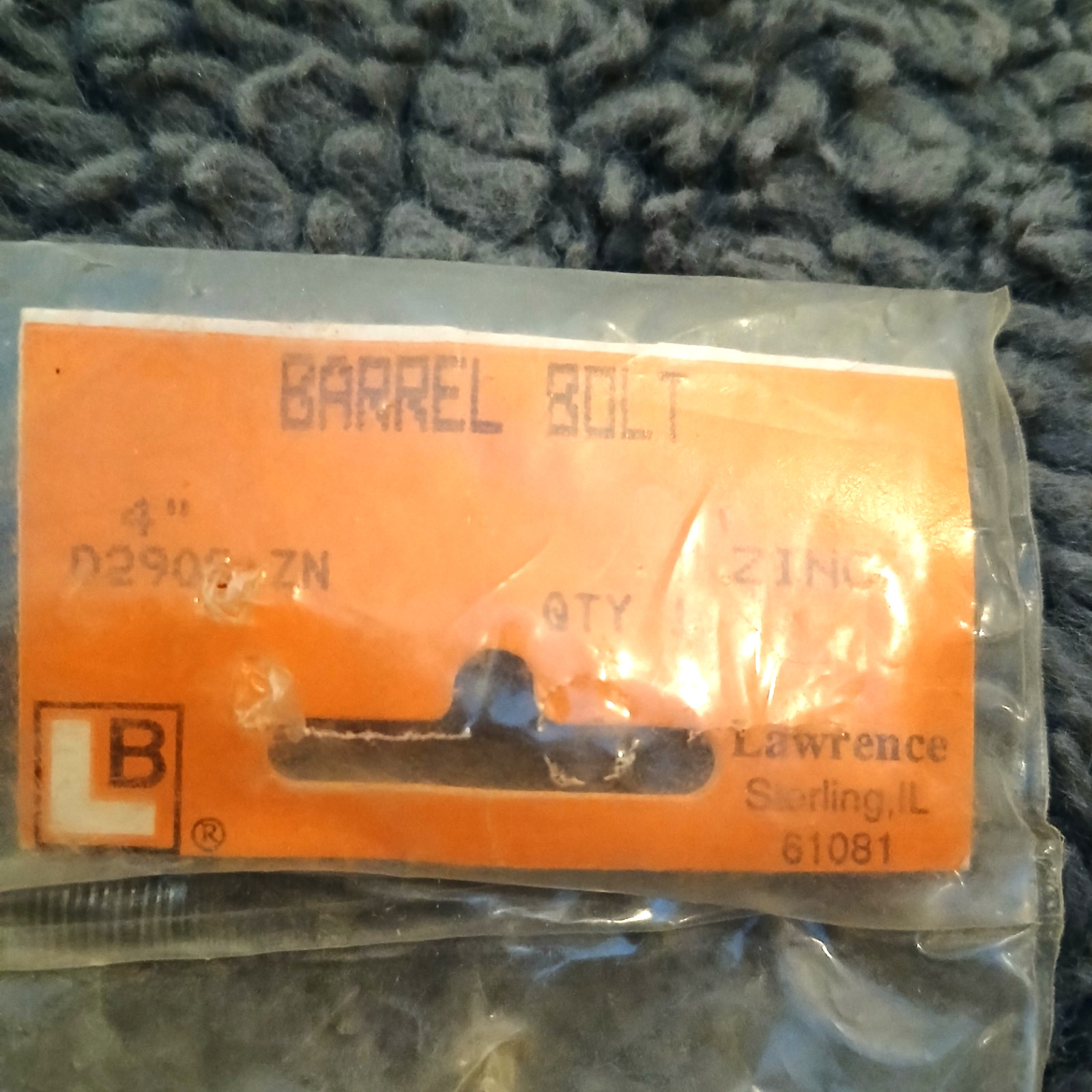 LAWRENCE D290S-ZN Barrel Bolt New in sealed packaging.