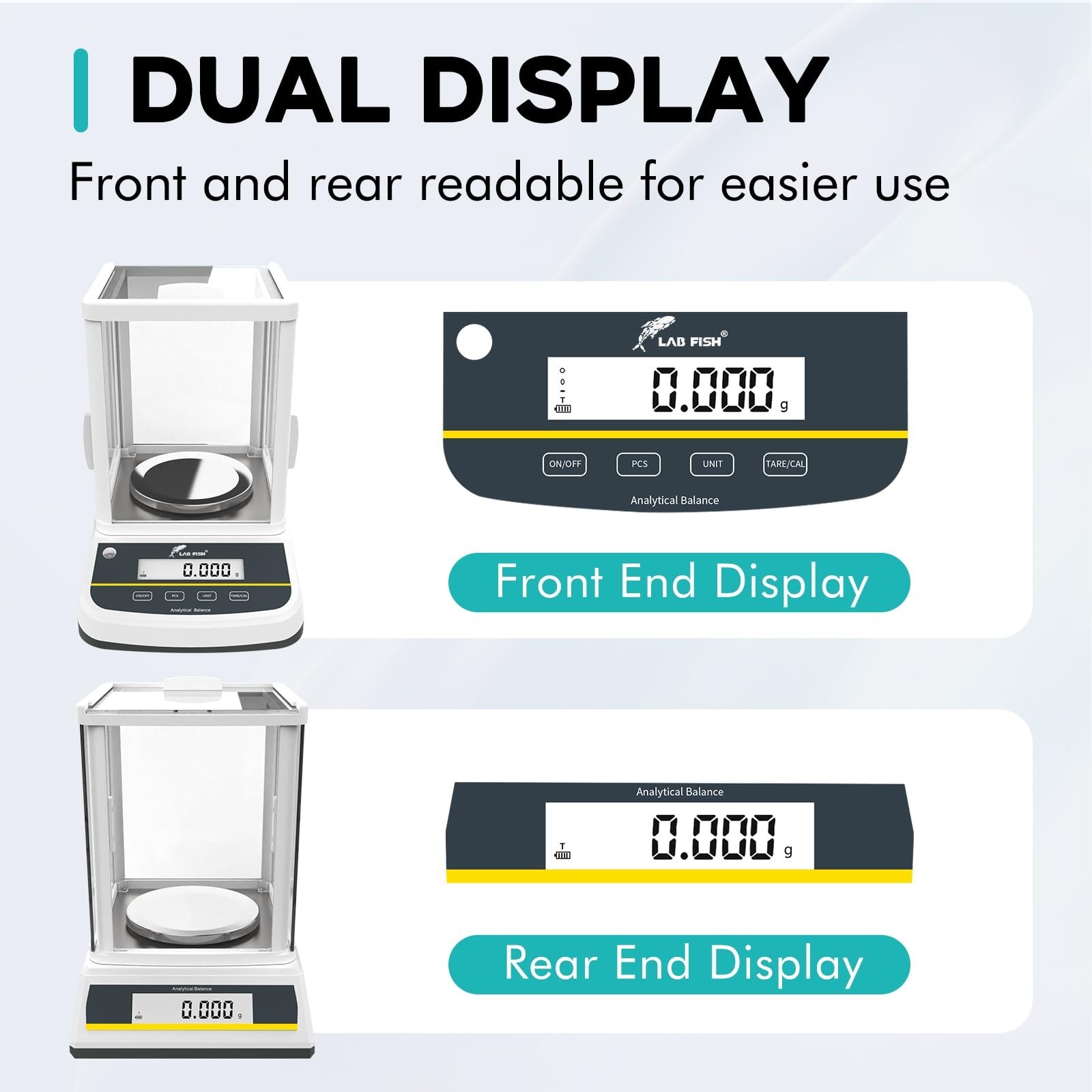 LAB FISH Dual Display Analytical Balance 500g x 1mg Scale High Precision 0.00…