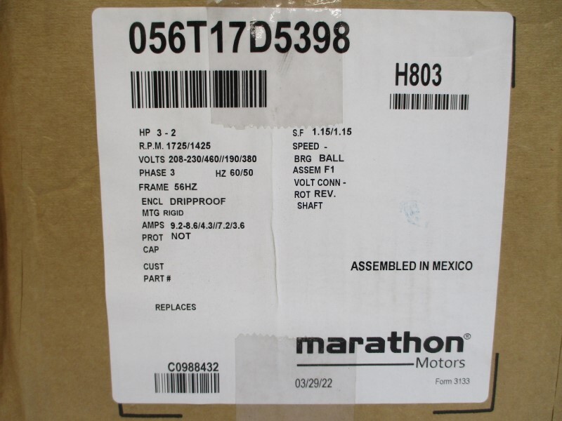 MARATHON MOTORS 56T17D5398B H803 208-230/460V 9.2-8.6/4.3A NSMP