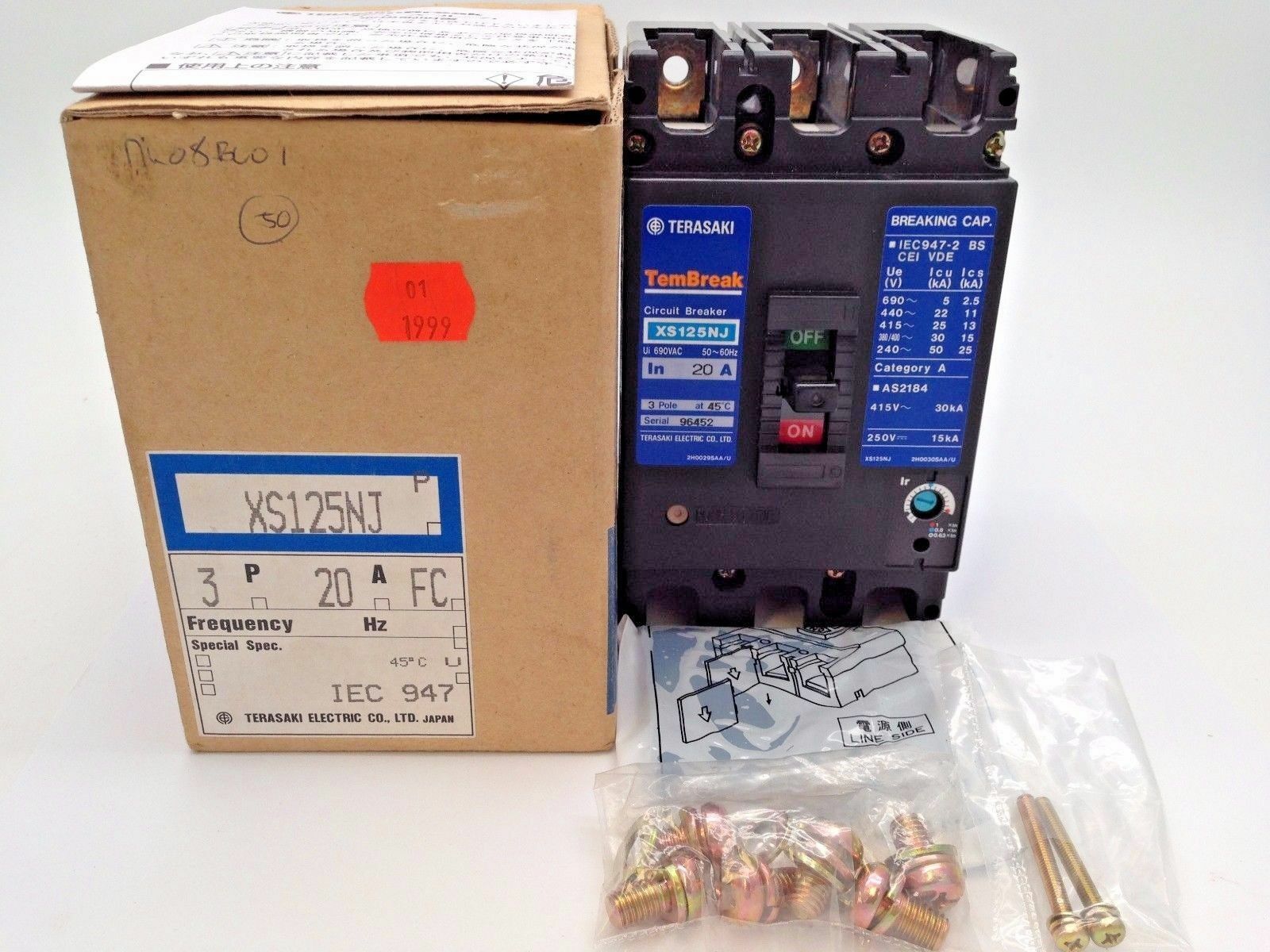 TERASAKI TemBreak XS125NJ Circuit Breaker 3 Pole 20A FC 30kA at 415VAC